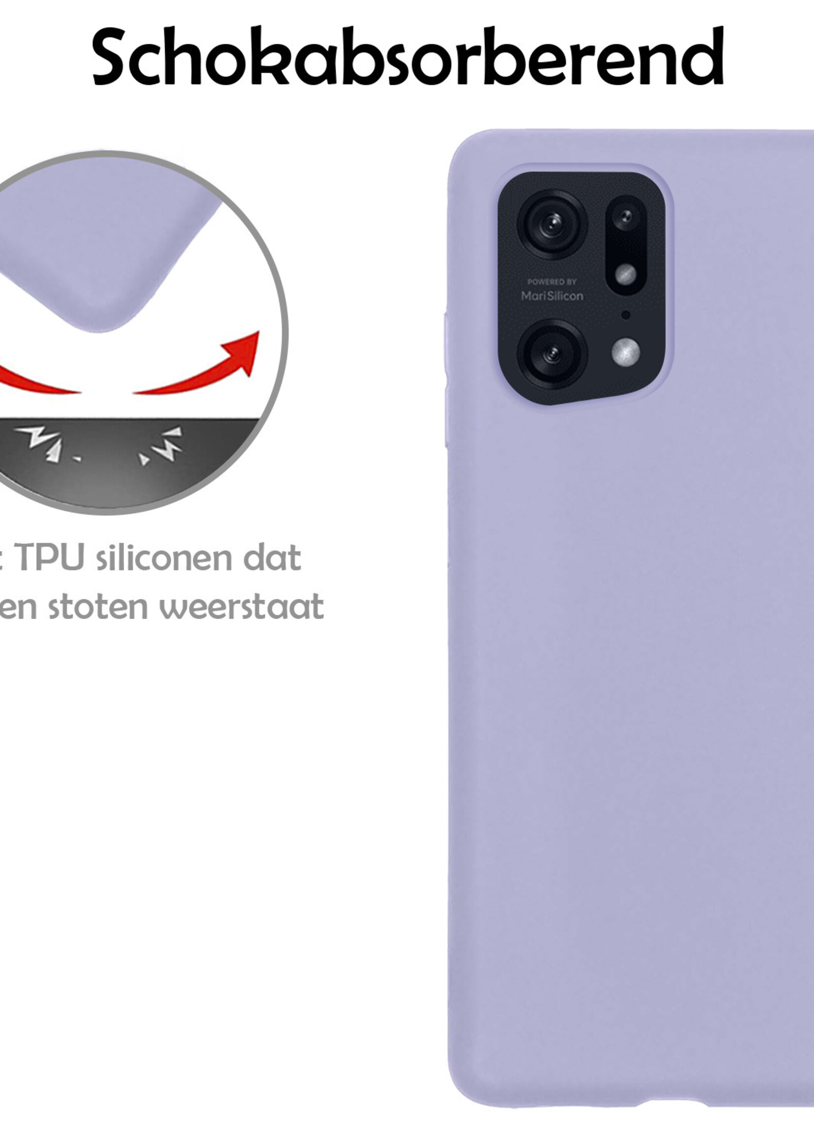 LUQ Hoesje Geschikt voor OPPO Find X5 Hoesje Siliconen Case Met Screenprotector - Hoes Geschikt voor OPPO X5 Hoes Siliconen - Lila