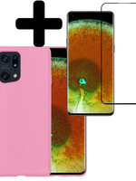 LUQ LUQ OPPO Find X5 Hoesje Siliconen Met Screenprotector - Lichtroze