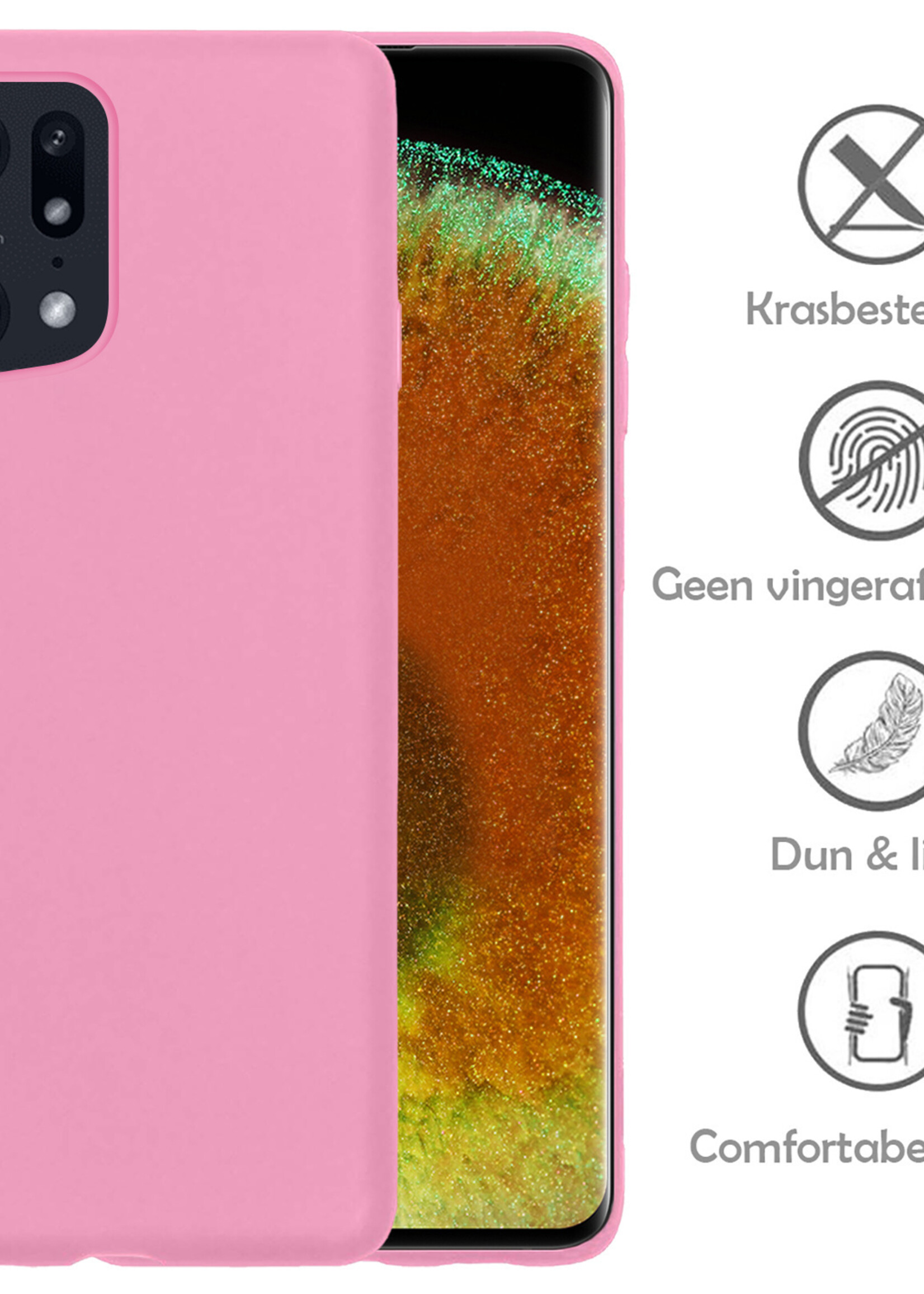LUQ Hoesje Geschikt voor OPPO Find X5 Hoesje Siliconen Case Met Screenprotector - Hoes Geschikt voor OPPO X5 Hoes Siliconen - Lichtroze