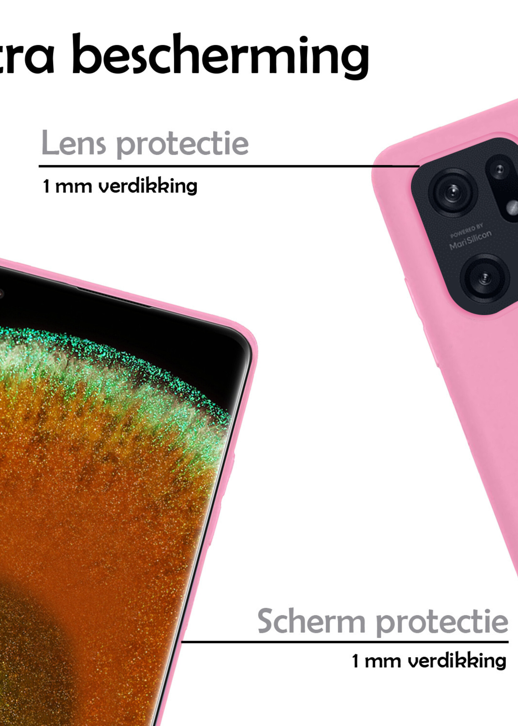 LUQ Hoesje Geschikt voor OPPO Find X5 Hoesje Siliconen Case Met Screenprotector - Hoes Geschikt voor OPPO X5 Hoes Siliconen - Lichtroze