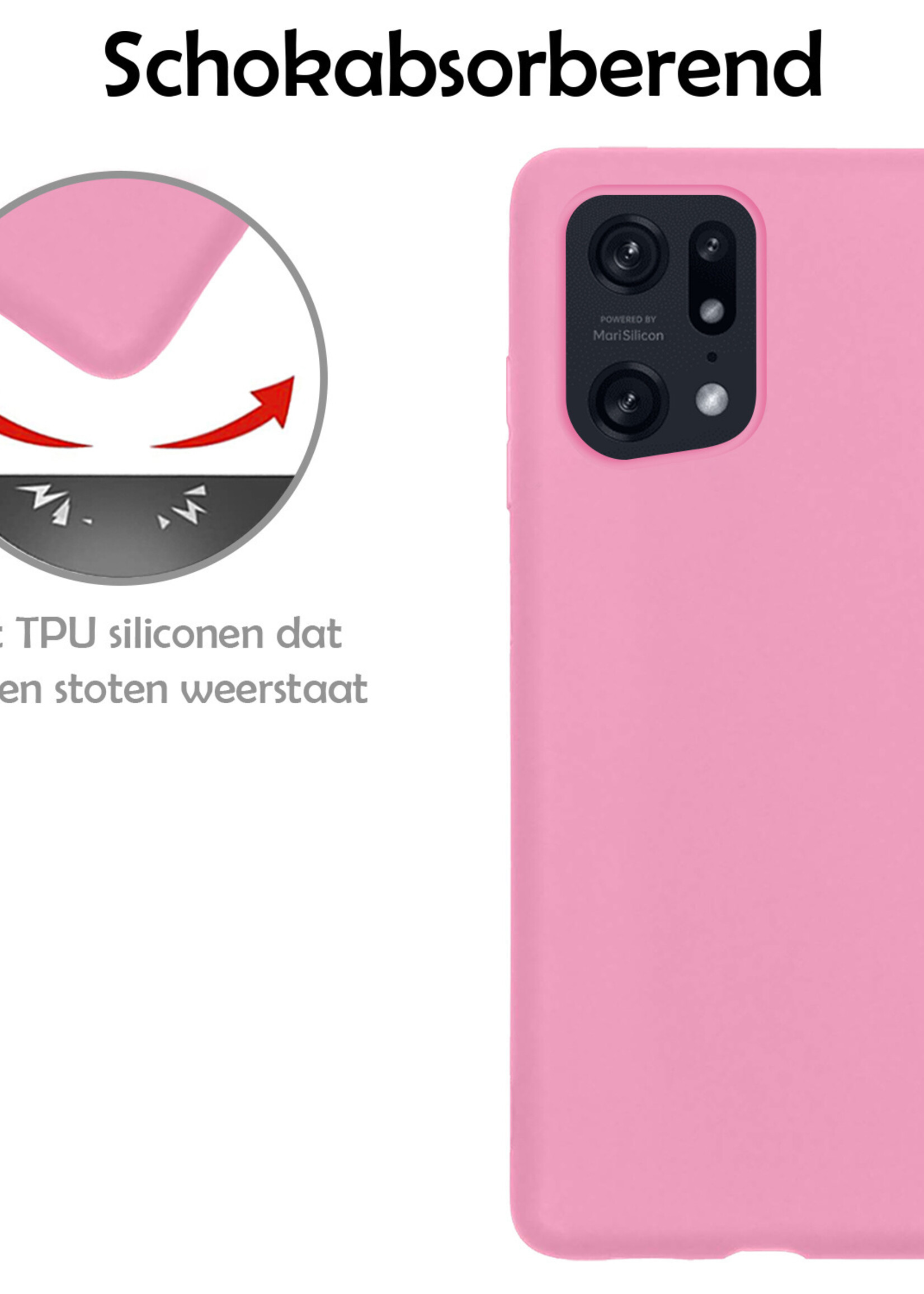 LUQ Hoesje Geschikt voor OPPO Find X5 Hoesje Siliconen Case Met Screenprotector - Hoes Geschikt voor OPPO X5 Hoes Siliconen - Lichtroze