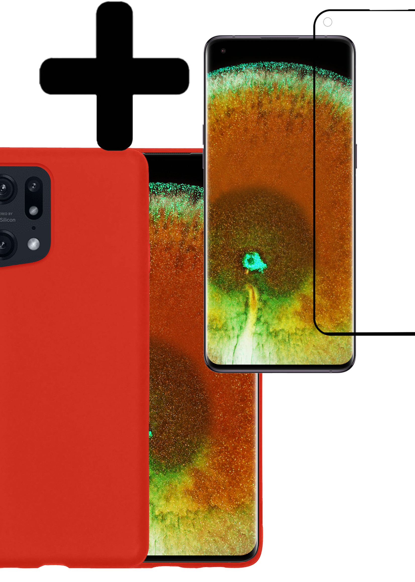 LUQ Hoesje Geschikt voor OPPO Find X5 Hoesje Siliconen Case Met Screenprotector - Hoes Geschikt voor OPPO X5 Hoes Siliconen - Rood