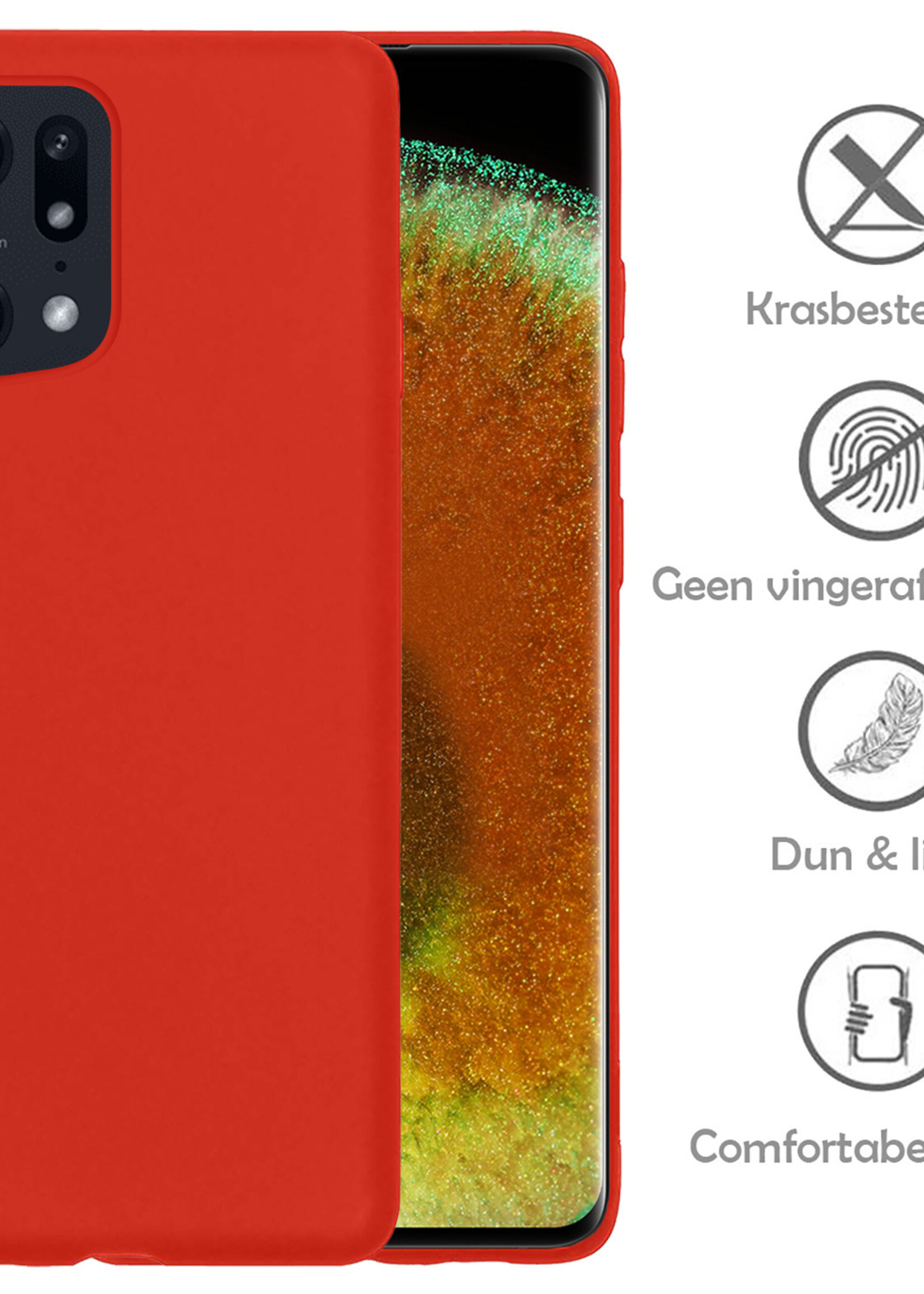 LUQ Hoesje Geschikt voor OPPO Find X5 Hoesje Siliconen Case Met Screenprotector - Hoes Geschikt voor OPPO X5 Hoes Siliconen - Rood