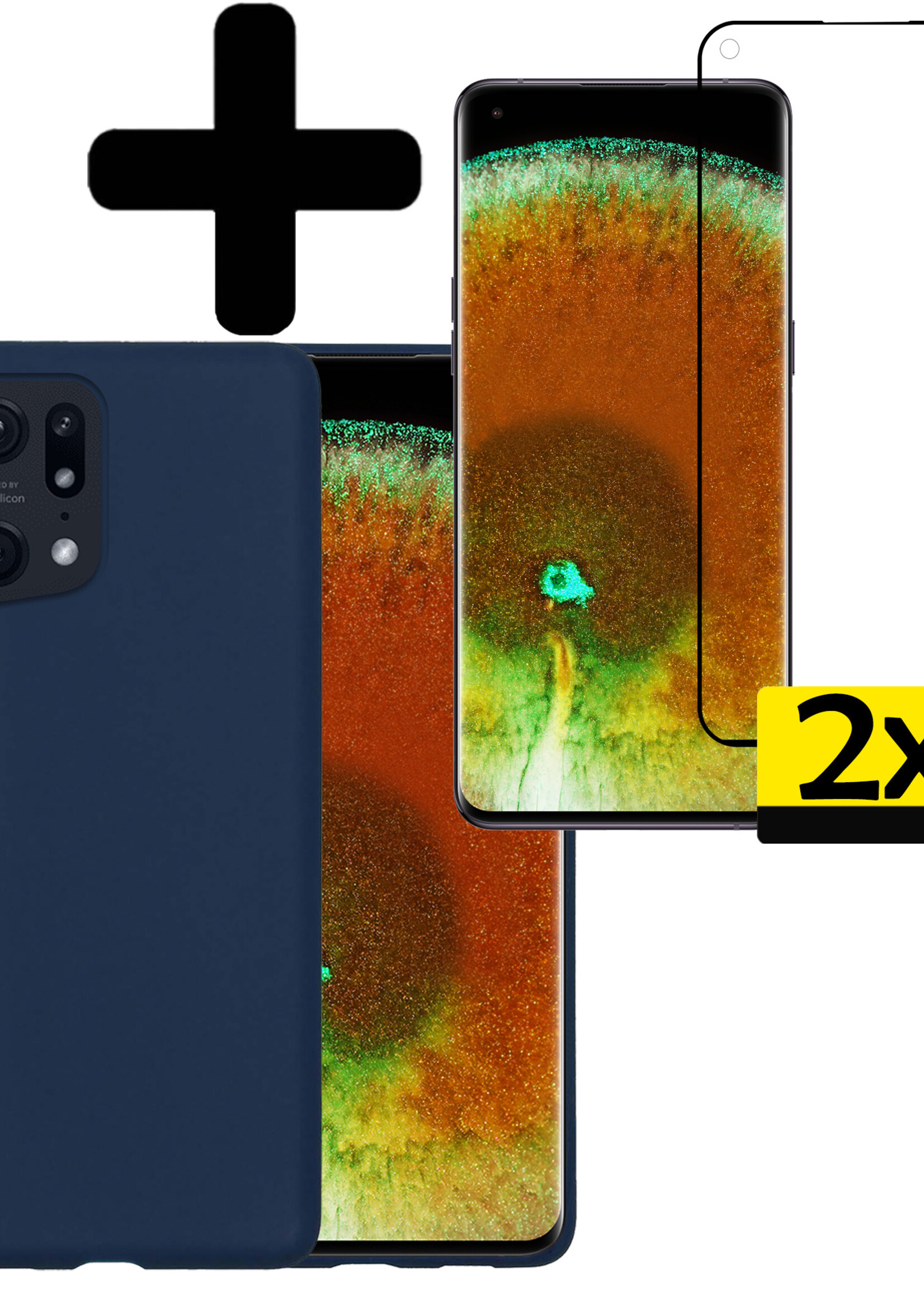 LUQ Hoesje Geschikt voor OPPO Find X5 Hoesje Siliconen Case Met 2x Screenprotector - Hoes Geschikt voor OPPO X5 Hoes Siliconen - Donkerblauw