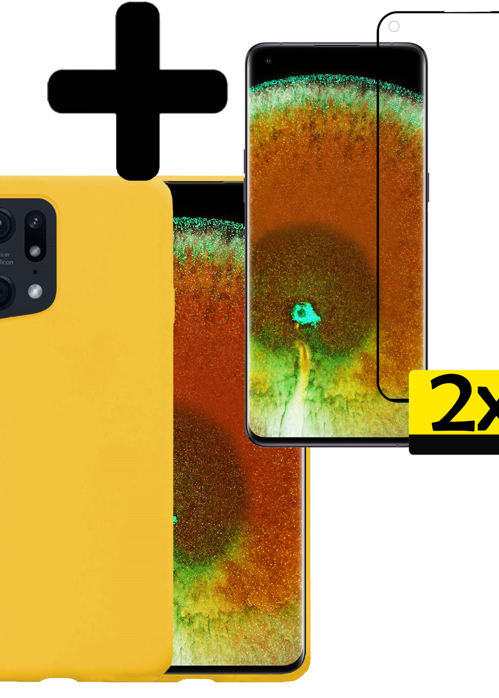 LUQ Hoesje Geschikt voor OPPO Find X5 Hoesje Siliconen Case Met 2x Screenprotector - Hoes Geschikt voor OPPO X5 Hoes Siliconen - Geel