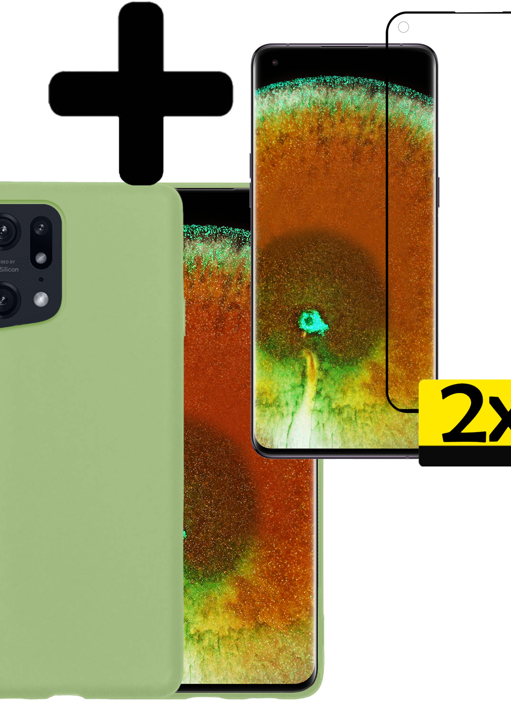 LUQ Hoesje Geschikt voor OPPO Find X5 Hoesje Siliconen Case Met 2x Screenprotector - Hoes Geschikt voor OPPO X5 Hoes Siliconen - Groen