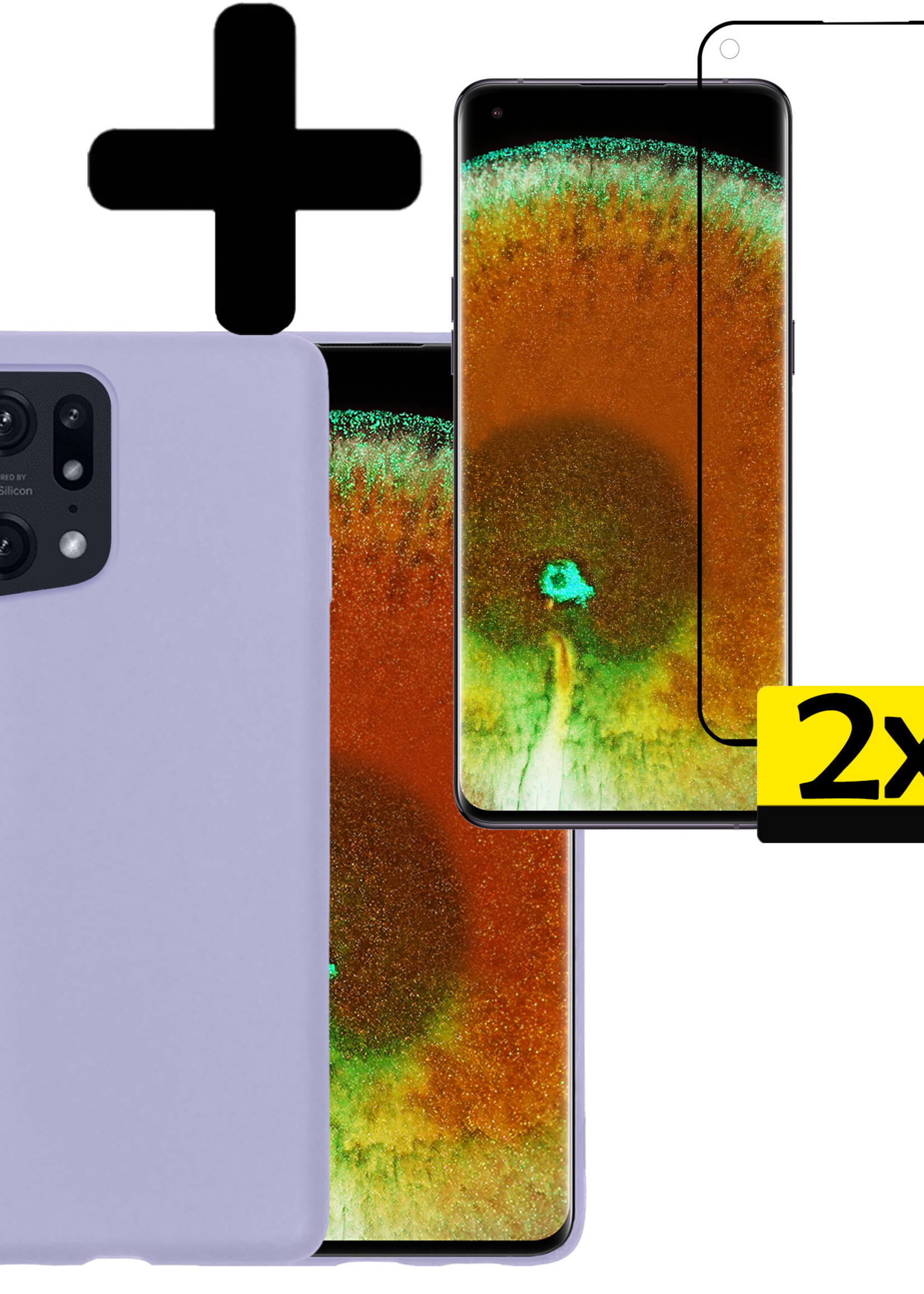 LUQ Hoesje Geschikt voor OPPO Find X5 Hoesje Siliconen Case Met 2x Screenprotector - Hoes Geschikt voor OPPO X5 Hoes Siliconen - Lila