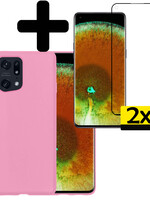LUQ LUQ OPPO Find X5 Hoesje Siliconen Met 2x Screenprotector - Lichtroze