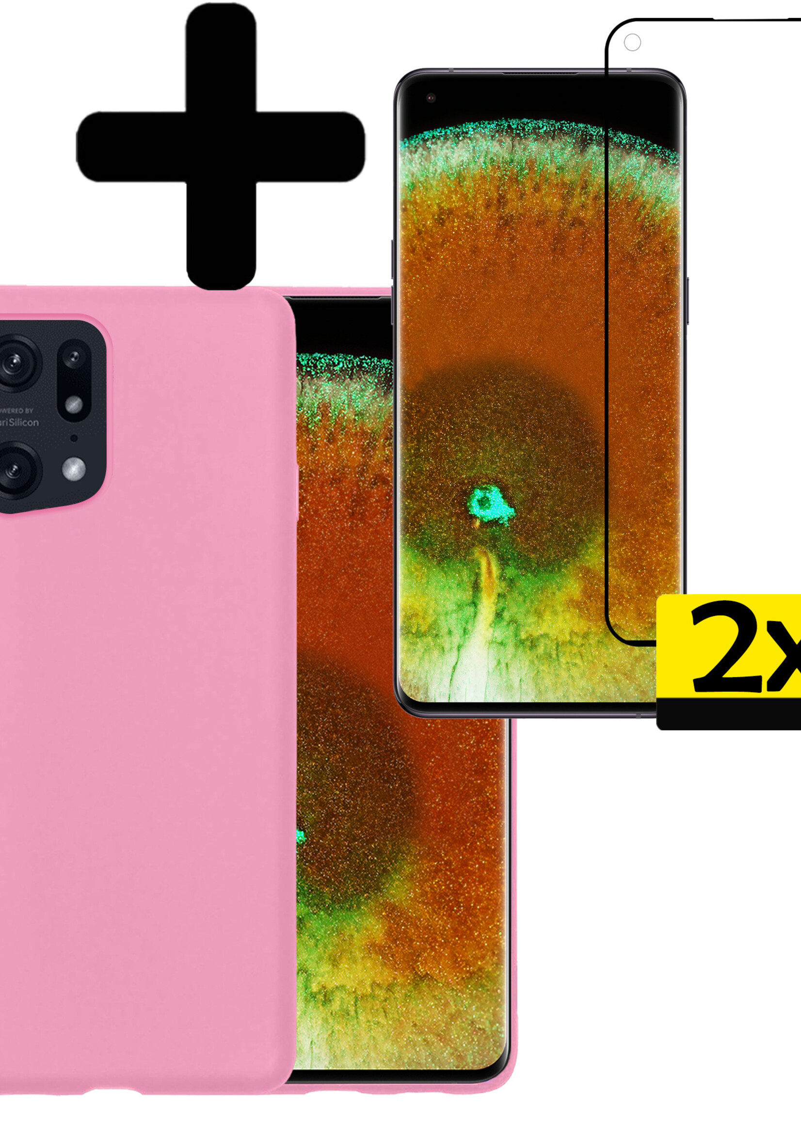LUQ Hoesje Geschikt voor OPPO Find X5 Hoesje Siliconen Case Met 2x Screenprotector - Hoes Geschikt voor OPPO X5 Hoes Siliconen - Lichtroze