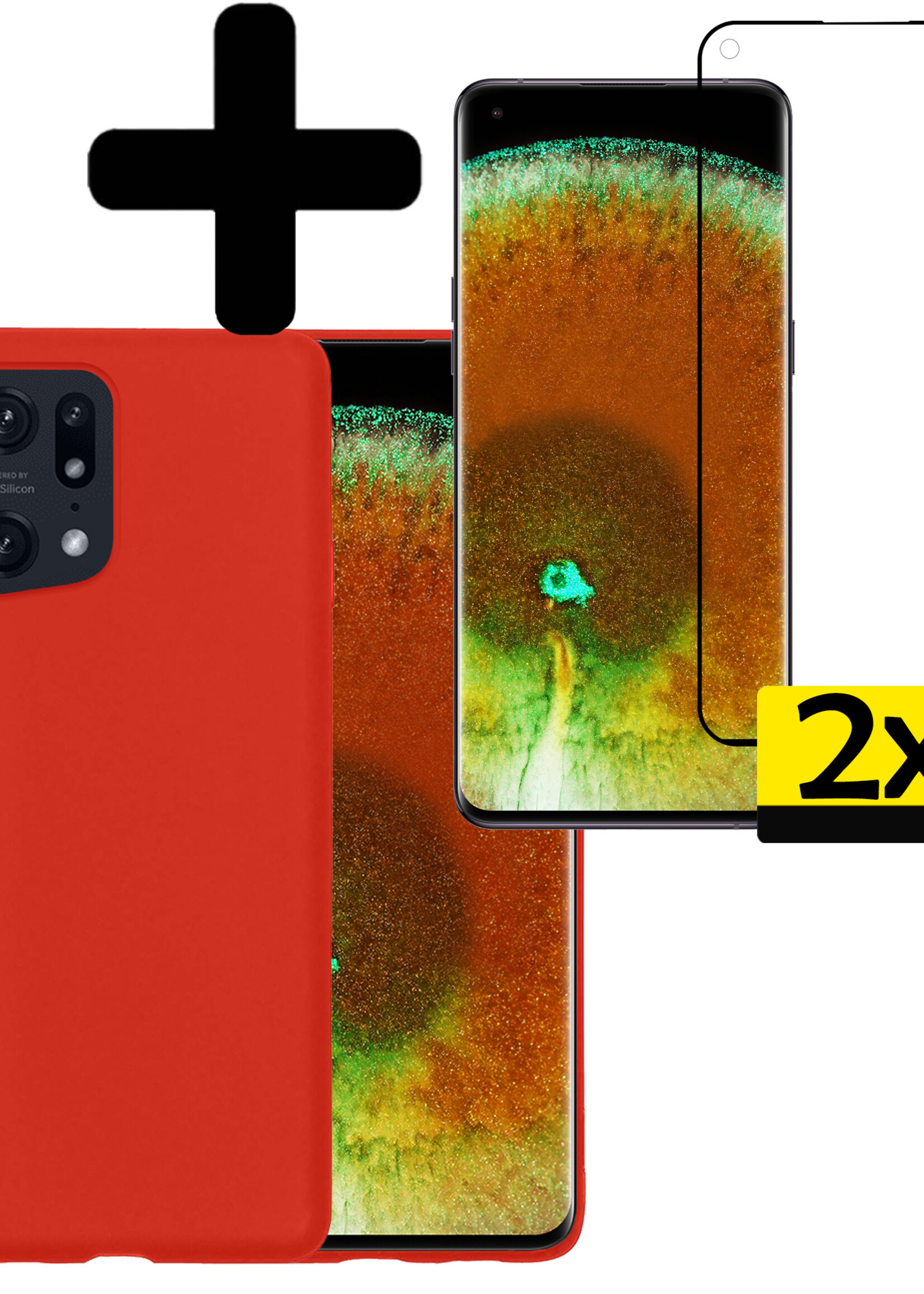 LUQ Hoesje Geschikt voor OPPO Find X5 Hoesje Siliconen Case Met 2x Screenprotector - Hoes Geschikt voor OPPO X5 Hoes Siliconen - Rood