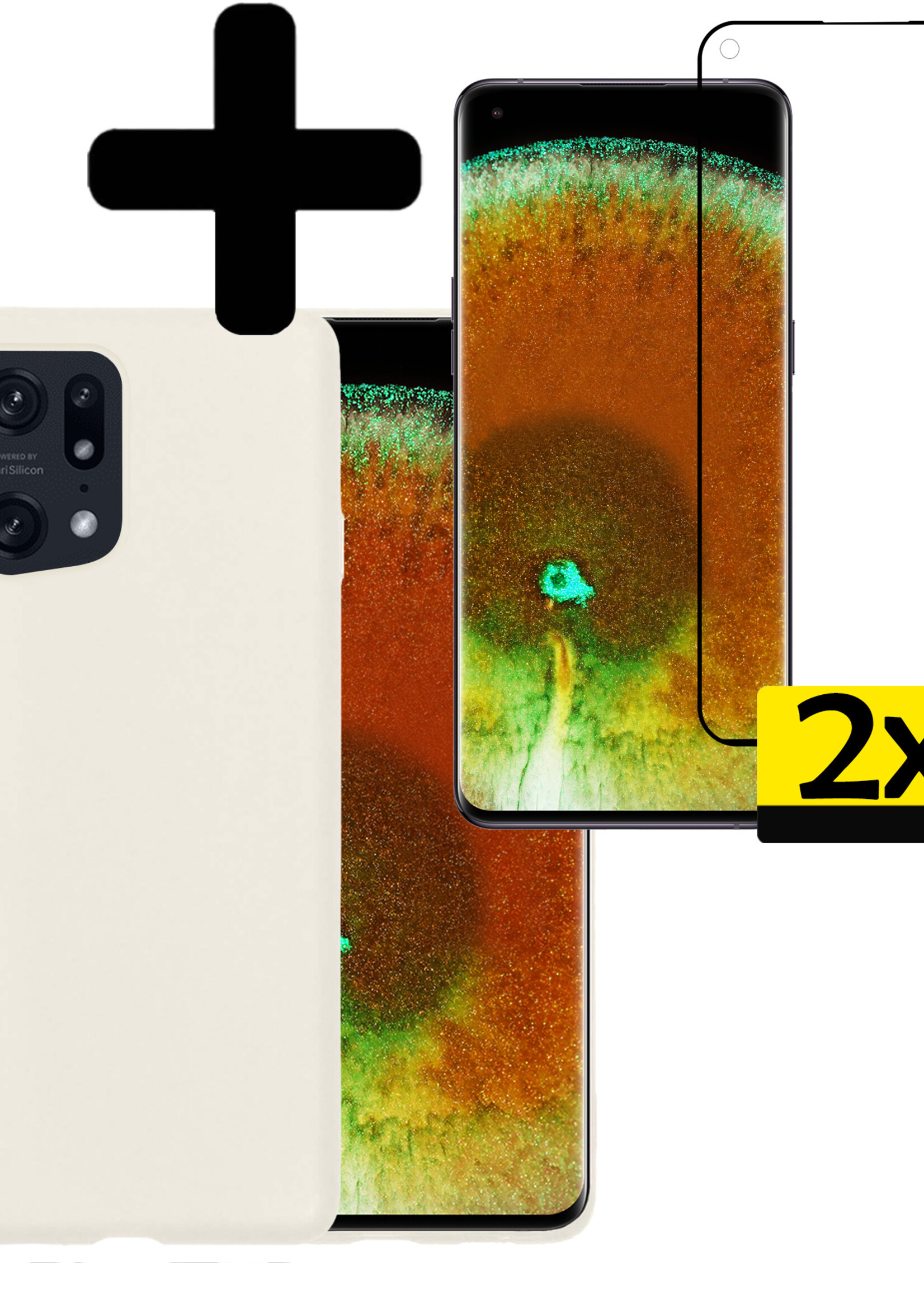 LUQ Hoesje Geschikt voor OPPO Find X5 Hoesje Siliconen Case Met 2x Screenprotector - Hoes Geschikt voor OPPO X5 Hoes Siliconen - Wit