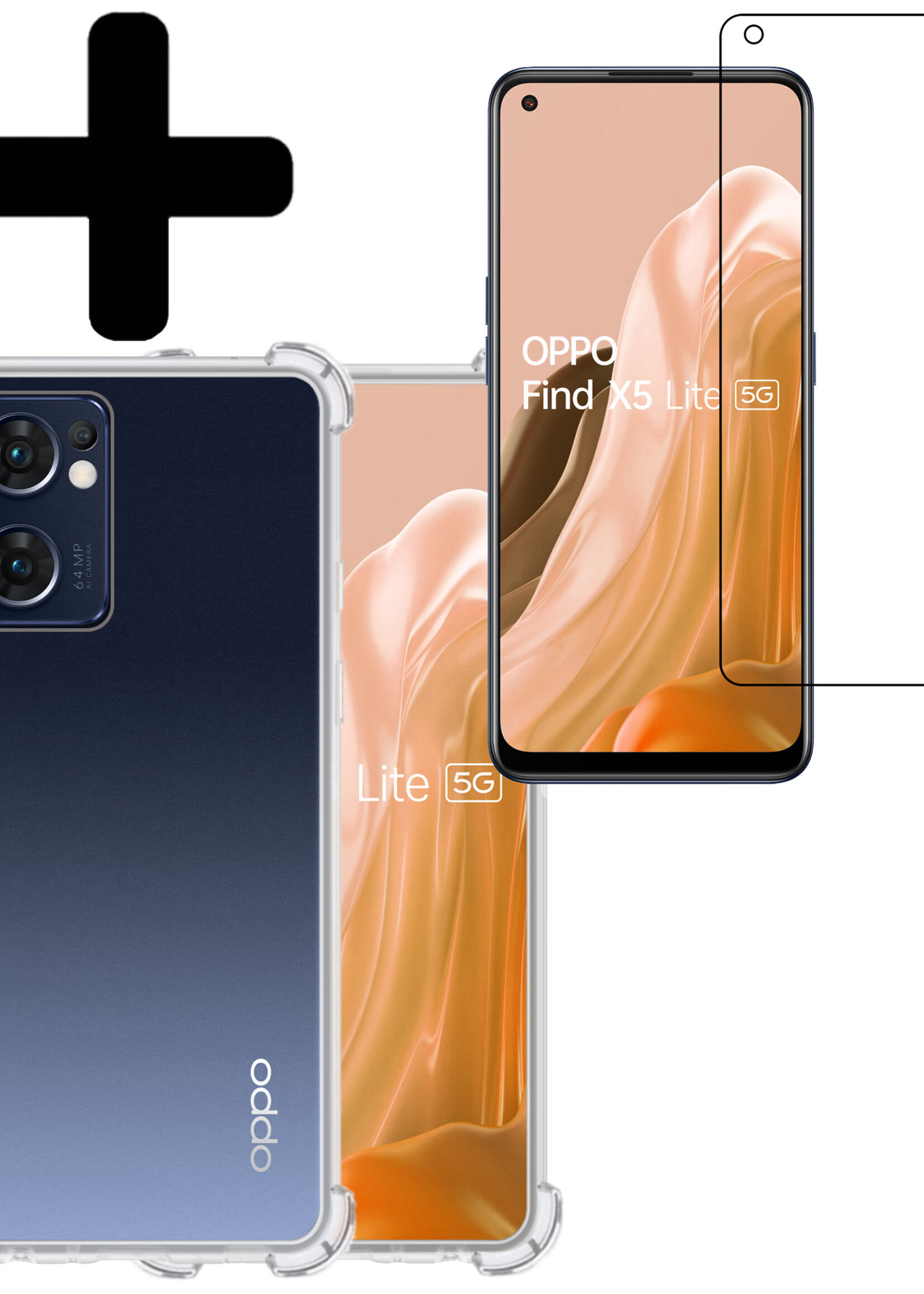 LUQ Hoesje Geschikt voor OPPO Find X5 Lite Hoesje Shockproof Case Siliconen Met Screenprotector - Hoes Geschikt voor OPPO X5 Lite Hoes Cover Siliconen - Transparant