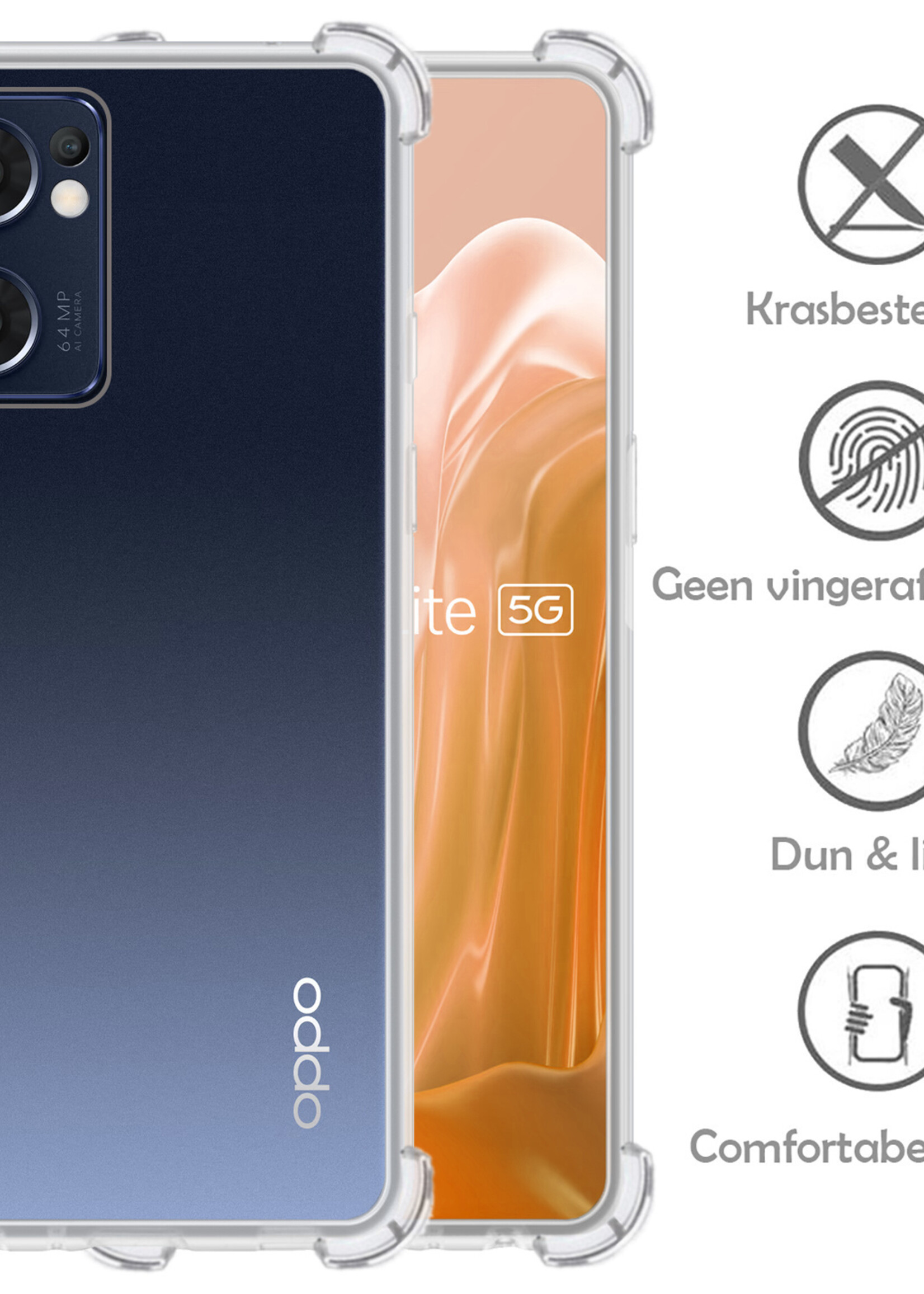 LUQ Hoesje Geschikt voor OPPO Find X5 Lite Hoesje Shockproof Case Siliconen Met Screenprotector - Hoes Geschikt voor OPPO X5 Lite Hoes Cover Siliconen - Transparant