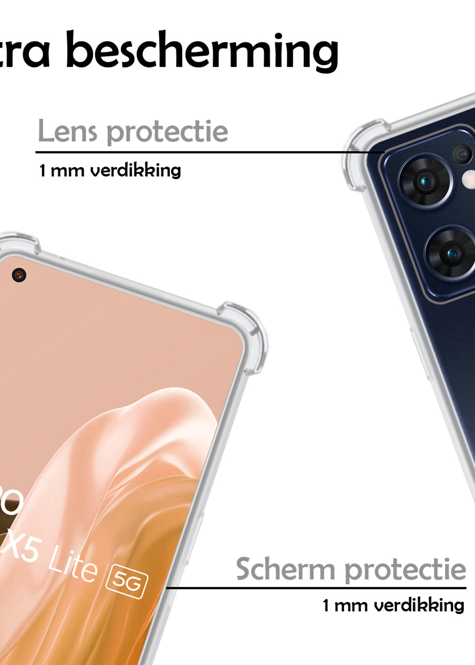LUQ Hoesje Geschikt voor OPPO Find X5 Lite Hoesje Shockproof Case Siliconen Met Screenprotector - Hoes Geschikt voor OPPO X5 Lite Hoes Cover Siliconen - Transparant