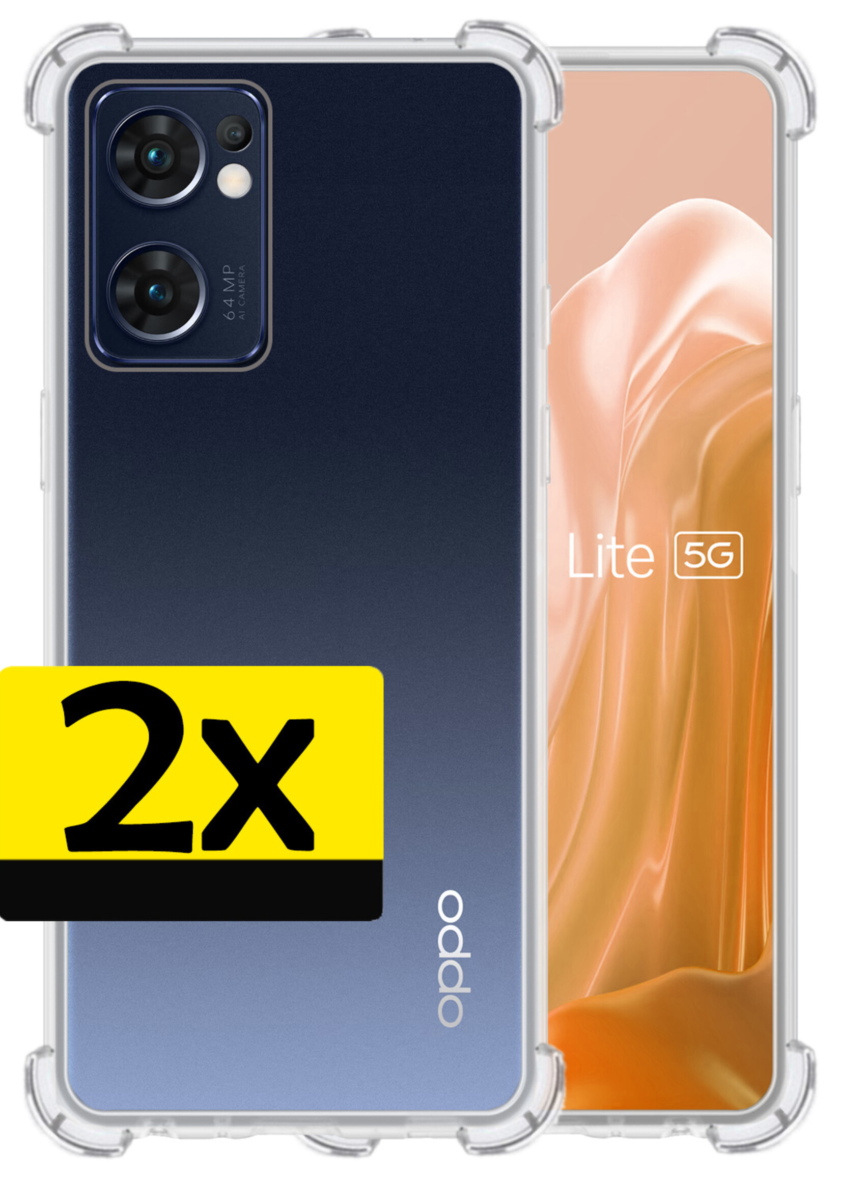 LUQ Hoesje Geschikt voor OPPO Find X5 Lite Hoesje Shockproof Case Siliconen - Hoes Geschikt voor OPPO X5 Lite Hoes Cover Siliconen - Transparant - 2 Stuks