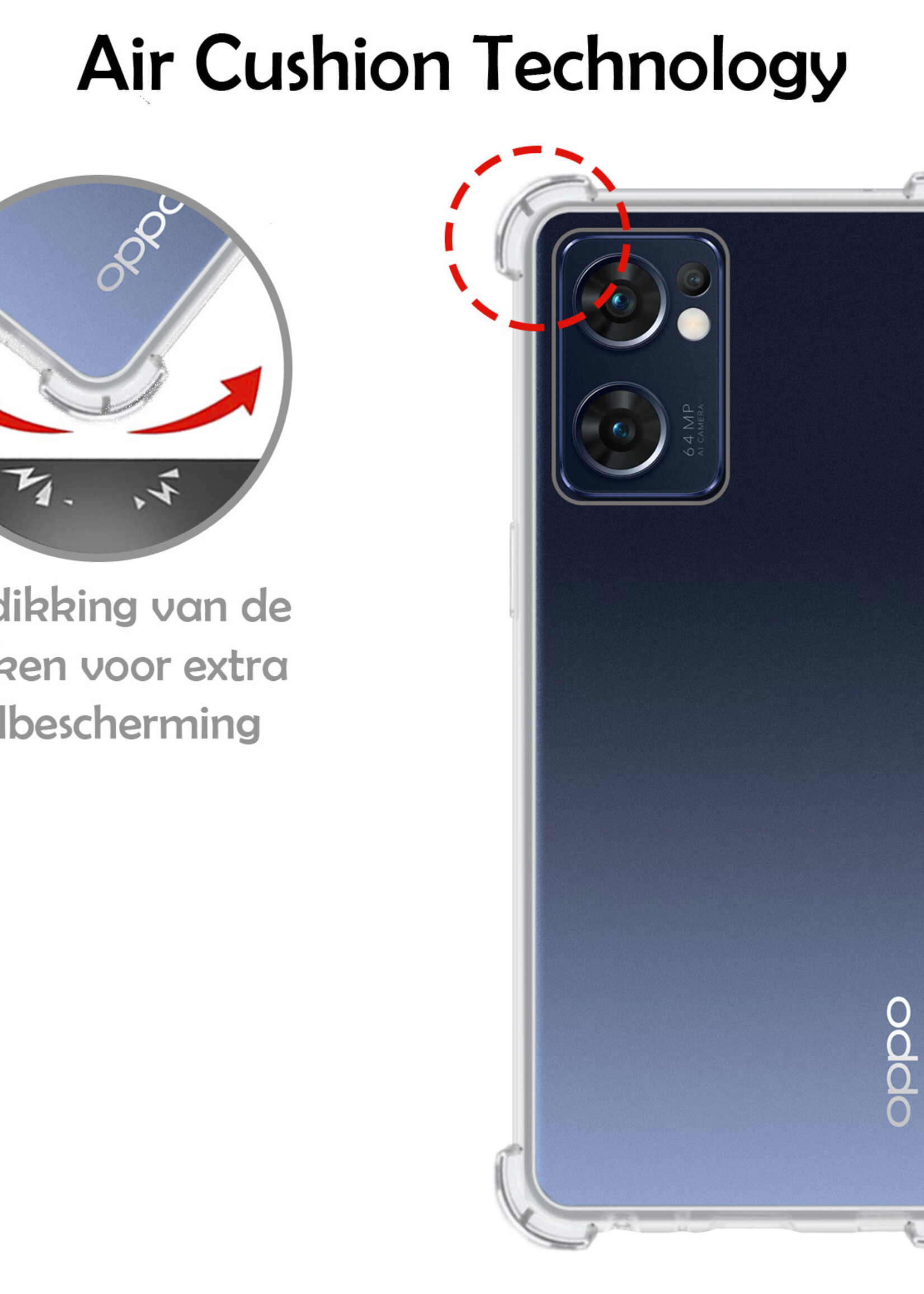 LUQ Hoesje Geschikt voor OPPO Find X5 Lite Hoesje Shockproof Case Siliconen Met 2x Screenprotector - Hoes Geschikt voor OPPO X5 Lite Hoes Cover Siliconen - Transparant