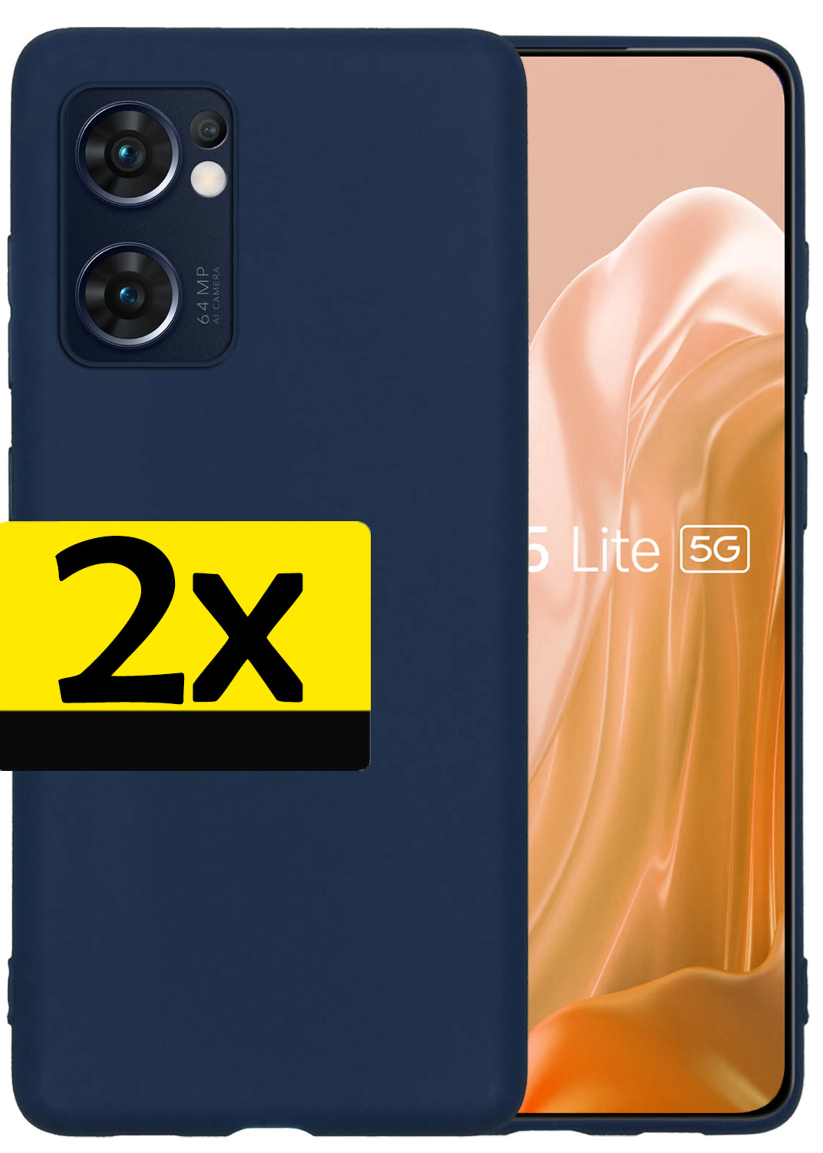 LUQ Hoesje Geschikt voor OPPO Find X5 Lite Hoesje Siliconen Case - Hoes Geschikt voor OPPO X5 Lite Hoes Siliconen - Donkerblauw - 2 Stuks