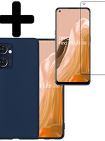 LUQ LUQ OPPO Find X5 Lite Hoesje Siliconen Met Screenprotector - Donkerblauw