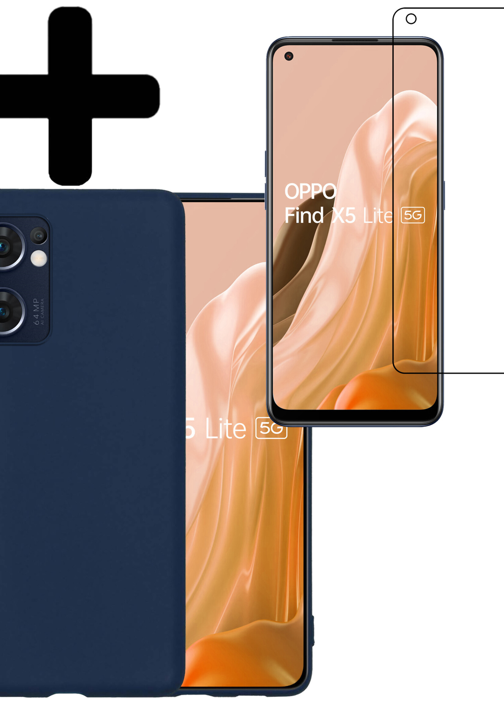 LUQ Hoesje Geschikt voor OPPO Find X5 Lite Hoesje Siliconen Case Met Screenprotector - Hoes Geschikt voor OPPO X5 Lite Hoes Siliconen - Donkerblauw