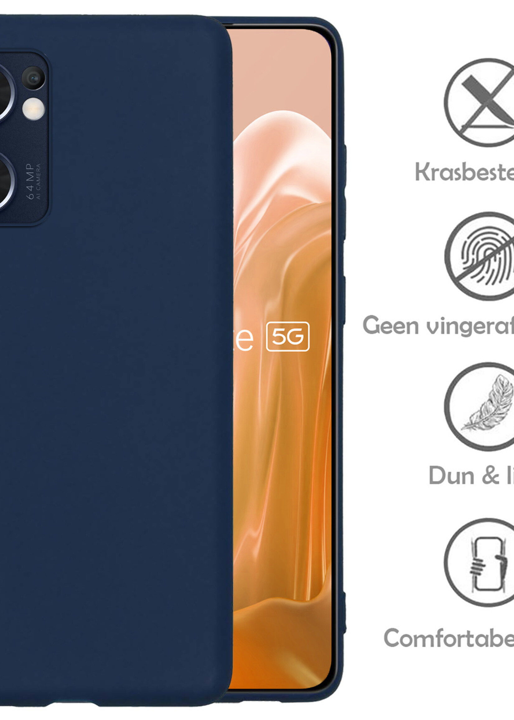 LUQ Hoesje Geschikt voor OPPO Find X5 Lite Hoesje Siliconen Case Met Screenprotector - Hoes Geschikt voor OPPO X5 Lite Hoes Siliconen - Donkerblauw