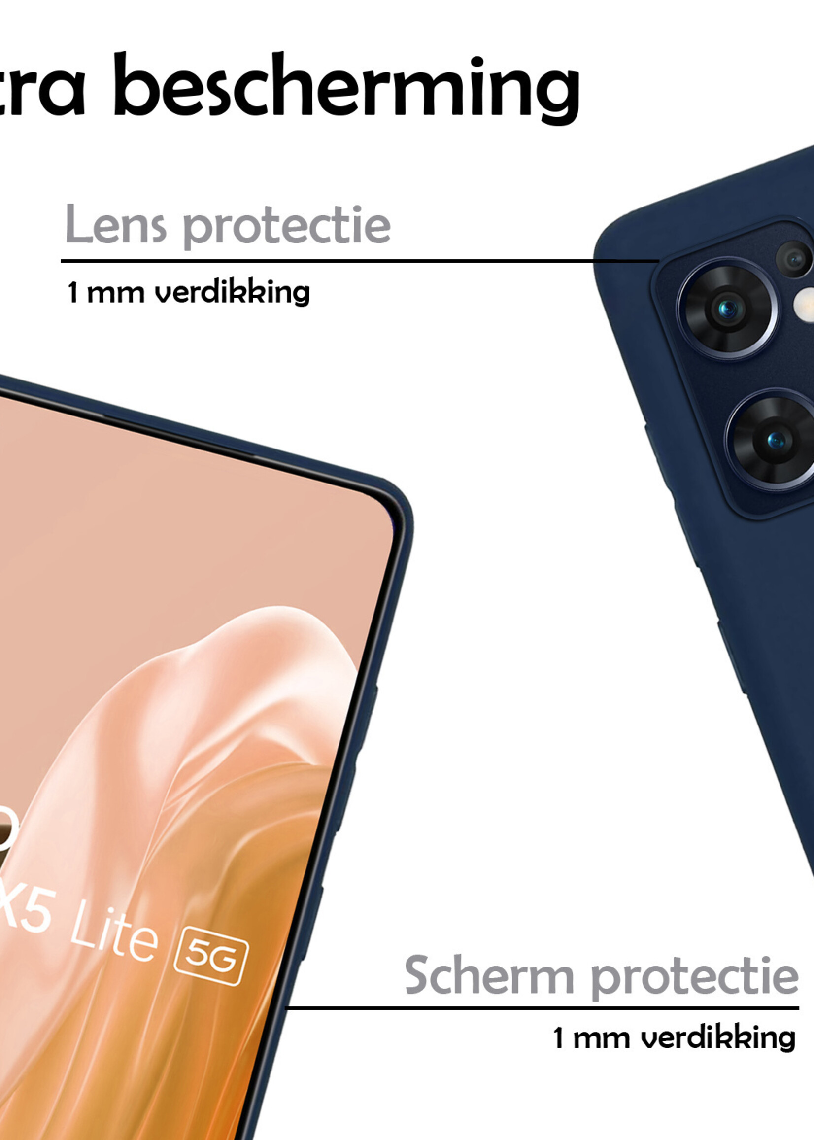 LUQ Hoesje Geschikt voor OPPO Find X5 Lite Hoesje Siliconen Case Met Screenprotector - Hoes Geschikt voor OPPO X5 Lite Hoes Siliconen - Donkerblauw