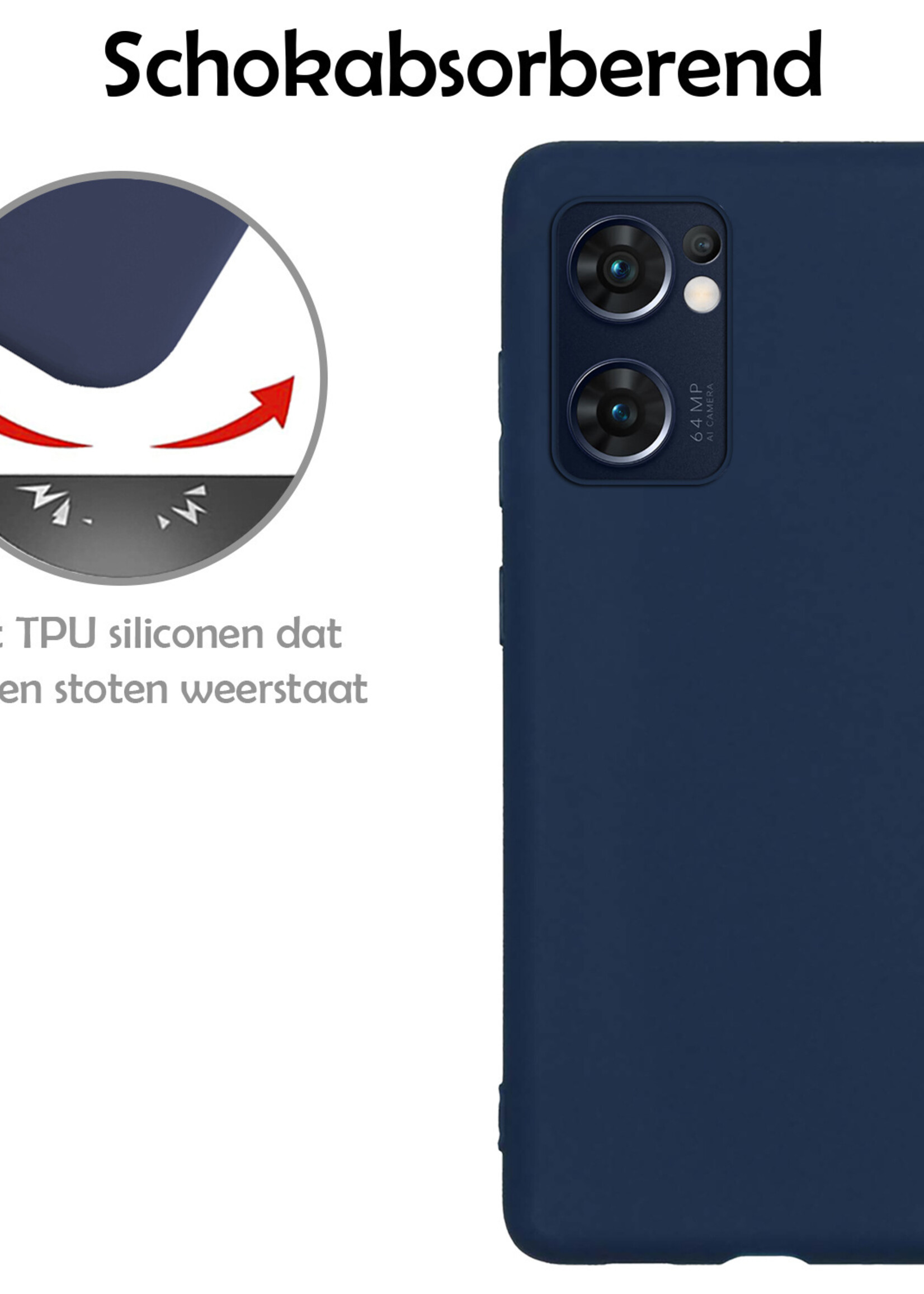 LUQ Hoesje Geschikt voor OPPO Find X5 Lite Hoesje Siliconen Case Met Screenprotector - Hoes Geschikt voor OPPO X5 Lite Hoes Siliconen - Donkerblauw