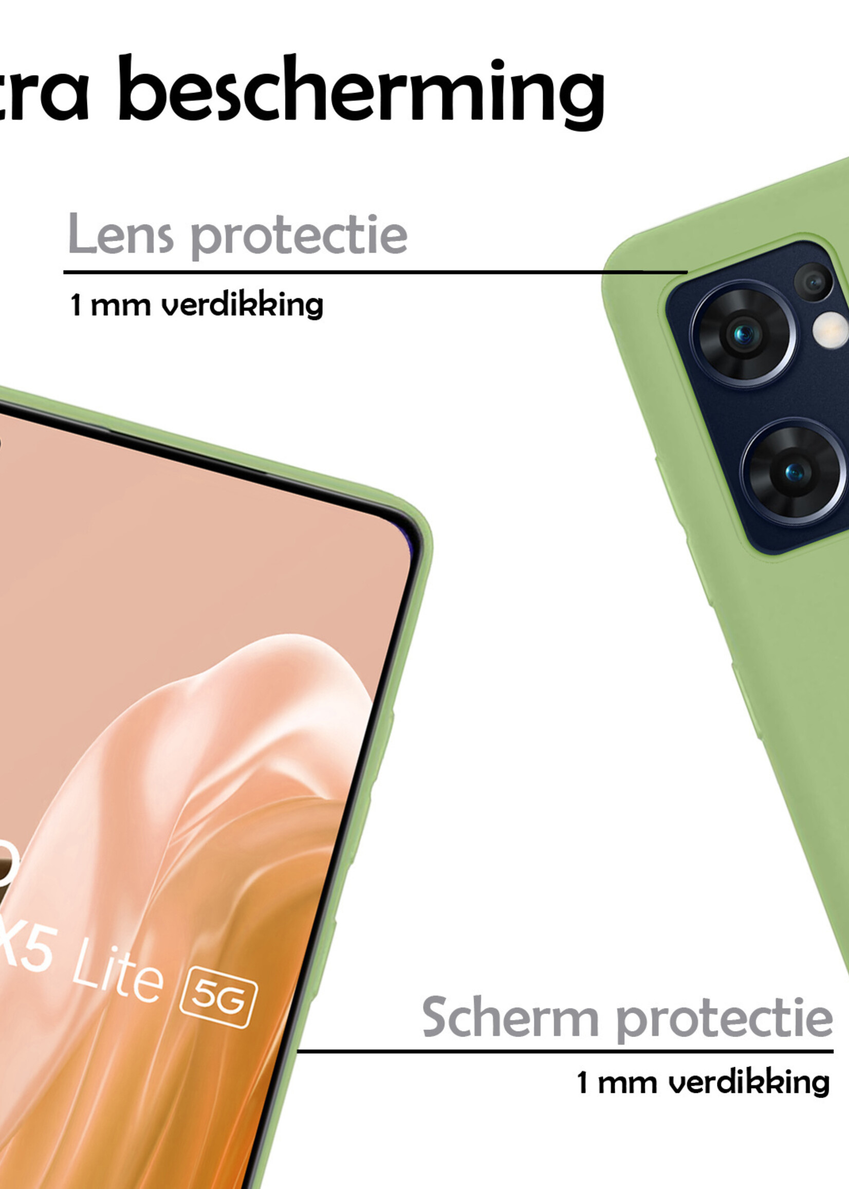LUQ Hoesje Geschikt voor OPPO Find X5 Lite Hoesje Siliconen Case Met Screenprotector - Hoes Geschikt voor OPPO X5 Lite Hoes Siliconen - Groen