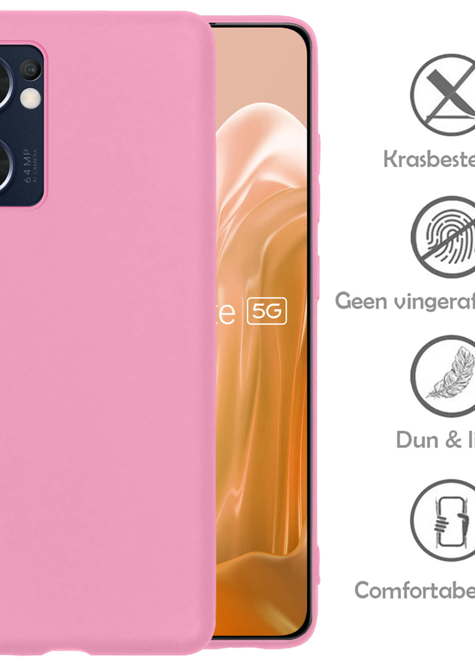 LUQ Hoesje Geschikt voor OPPO Find X5 Lite Hoesje Siliconen Case Met Screenprotector - Hoes Geschikt voor OPPO X5 Lite Hoes Siliconen - Lichtroze