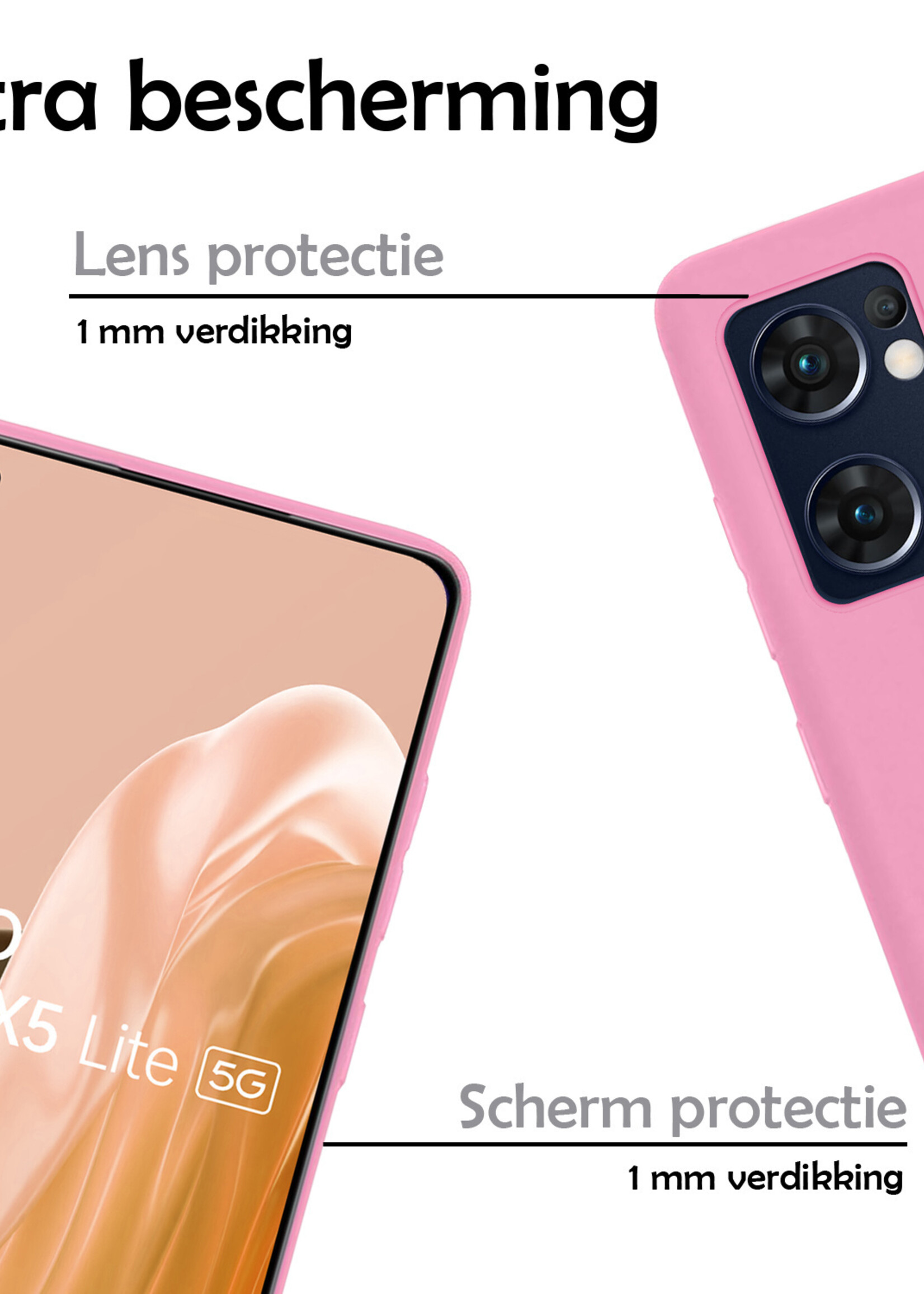 LUQ Hoesje Geschikt voor OPPO Find X5 Lite Hoesje Siliconen Case Met Screenprotector - Hoes Geschikt voor OPPO X5 Lite Hoes Siliconen - Lichtroze