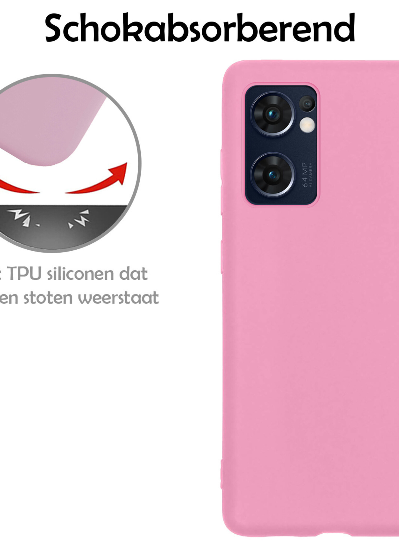 LUQ Hoesje Geschikt voor OPPO Find X5 Lite Hoesje Siliconen Case Met Screenprotector - Hoes Geschikt voor OPPO X5 Lite Hoes Siliconen - Lichtroze