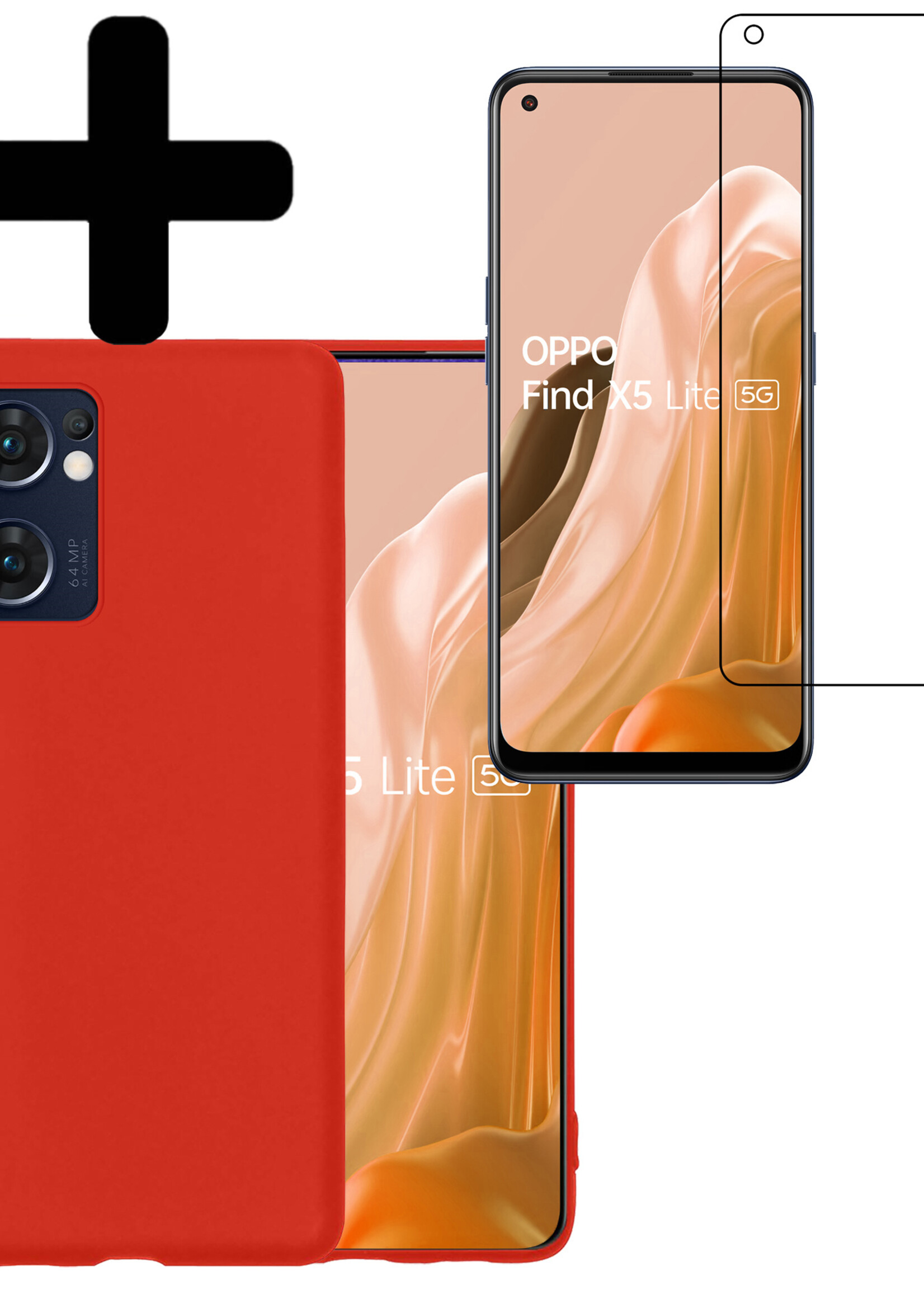 LUQ Hoesje Geschikt voor OPPO Find X5 Lite Hoesje Siliconen Case Met Screenprotector - Hoes Geschikt voor OPPO X5 Lite Hoes Siliconen - Rood