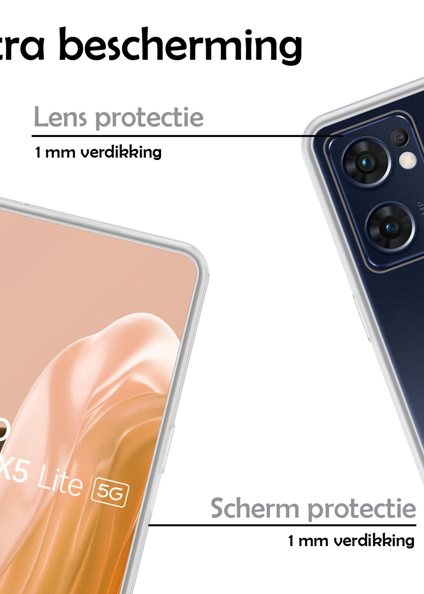 LUQ Hoesje Geschikt voor OPPO Find X5 Lite Hoesje Siliconen Case Met Screenprotector - Hoes Geschikt voor OPPO X5 Lite Hoes Siliconen - Transparant
