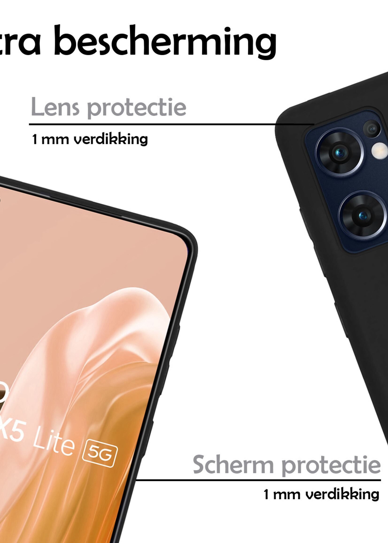 LUQ Hoesje Geschikt voor OPPO Find X5 Lite Hoesje Siliconen Case Met Screenprotector - Hoes Geschikt voor OPPO X5 Lite Hoes Siliconen - Zwart
