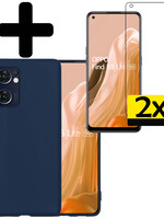 LUQ LUQ OPPO Find X5 Lite Hoesje Siliconen Met 2x Screenprotector - Donkerblauw