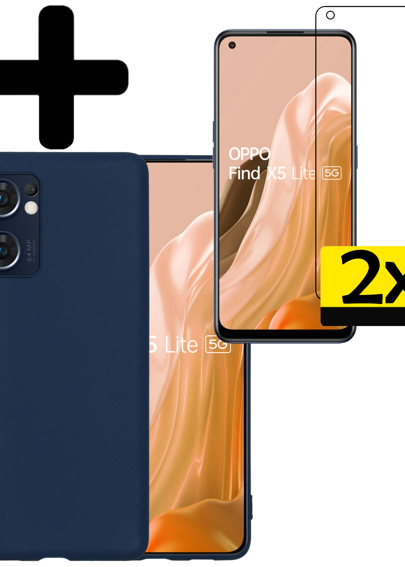 LUQ Hoesje Geschikt voor OPPO Find X5 Lite Hoesje Siliconen Case Met 2x Screenprotector - Hoes Geschikt voor OPPO X5 Lite Hoes Siliconen - Donkerblauw