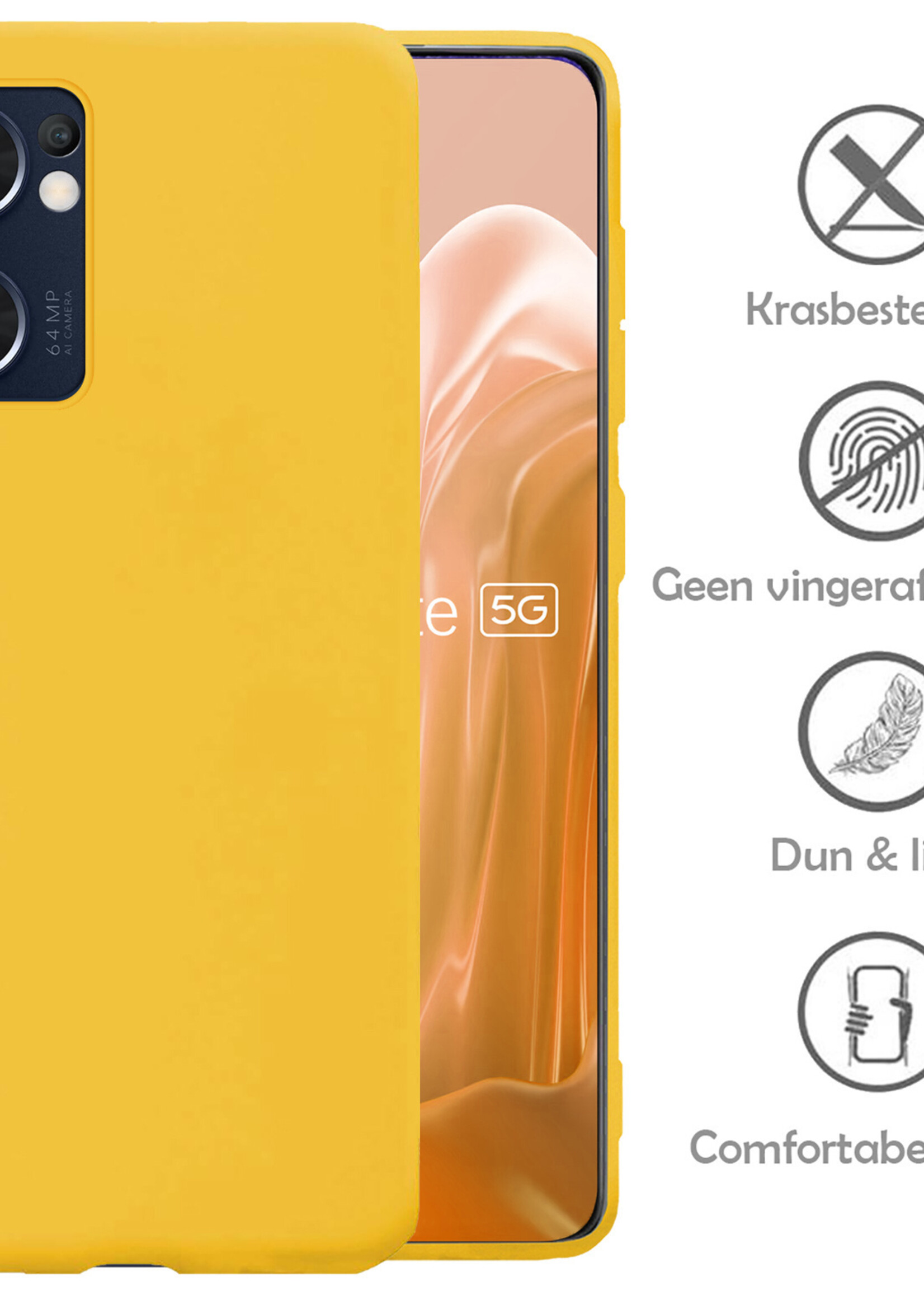 LUQ Hoesje Geschikt voor OPPO Find X5 Lite Hoesje Siliconen Case Met 2x Screenprotector - Hoes Geschikt voor OPPO X5 Lite Hoes Siliconen - Geel