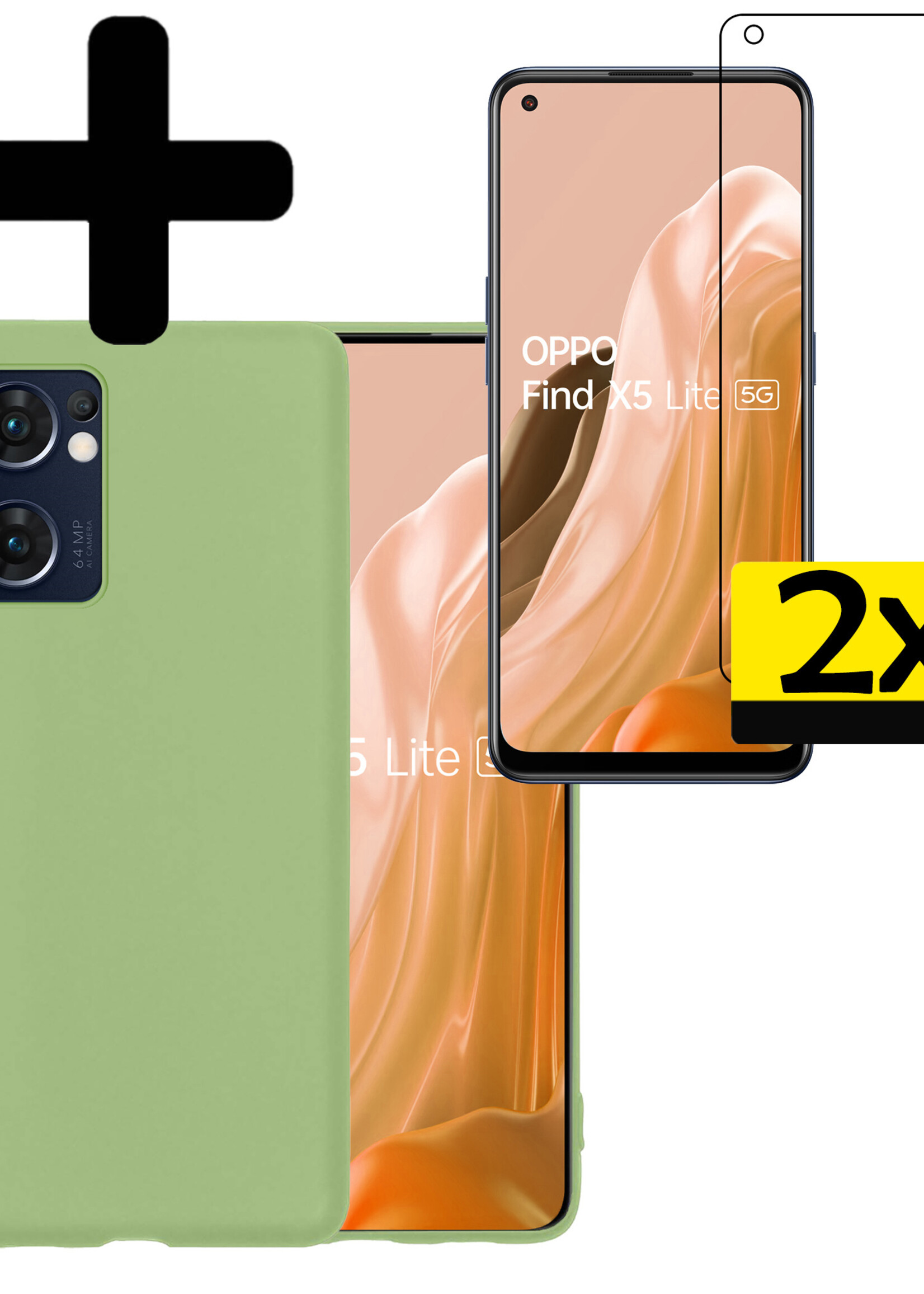 LUQ Hoesje Geschikt voor OPPO Find X5 Lite Hoesje Siliconen Case Met 2x Screenprotector - Hoes Geschikt voor OPPO X5 Lite Hoes Siliconen - Groen
