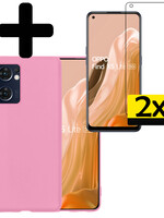 LUQ LUQ OPPO Find X5 Lite Hoesje Siliconen Met 2x Screenprotector - Lichtroze