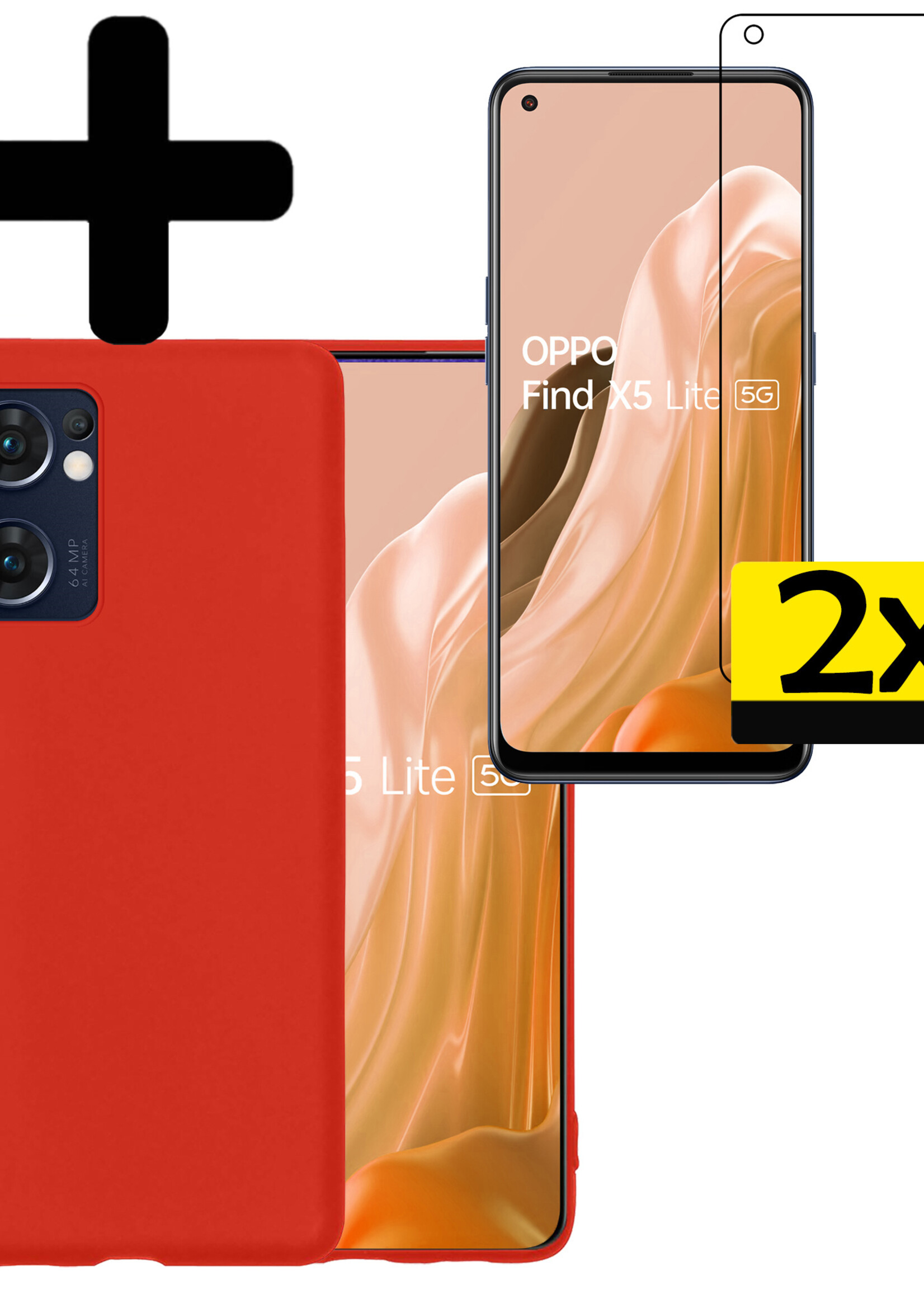 LUQ Hoesje Geschikt voor OPPO Find X5 Lite Hoesje Siliconen Case Met 2x Screenprotector - Hoes Geschikt voor OPPO X5 Lite Hoes Siliconen - Rood
