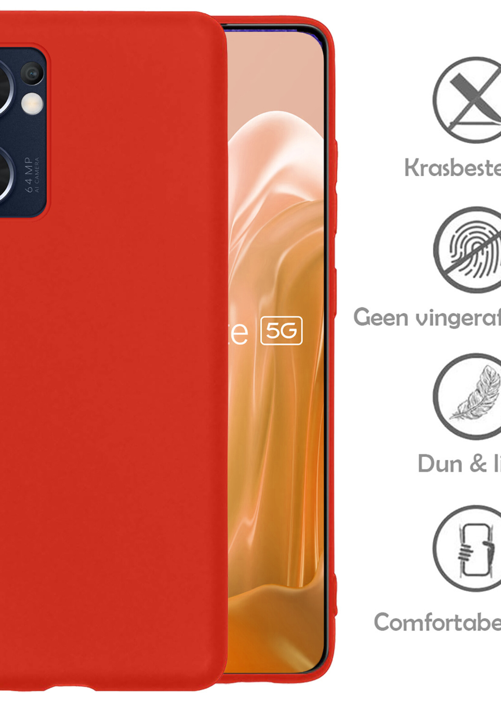 LUQ Hoesje Geschikt voor OPPO Find X5 Lite Hoesje Siliconen Case Met 2x Screenprotector - Hoes Geschikt voor OPPO X5 Lite Hoes Siliconen - Rood