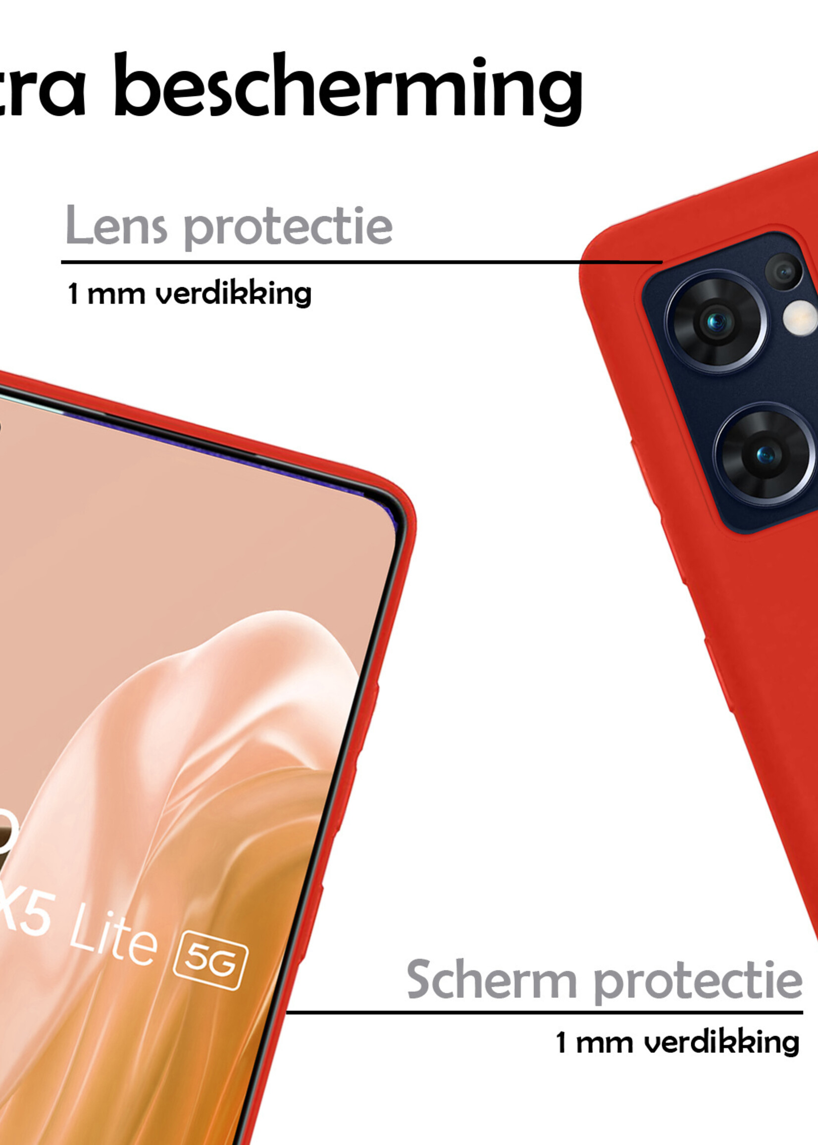 LUQ Hoesje Geschikt voor OPPO Find X5 Lite Hoesje Siliconen Case Met 2x Screenprotector - Hoes Geschikt voor OPPO X5 Lite Hoes Siliconen - Rood