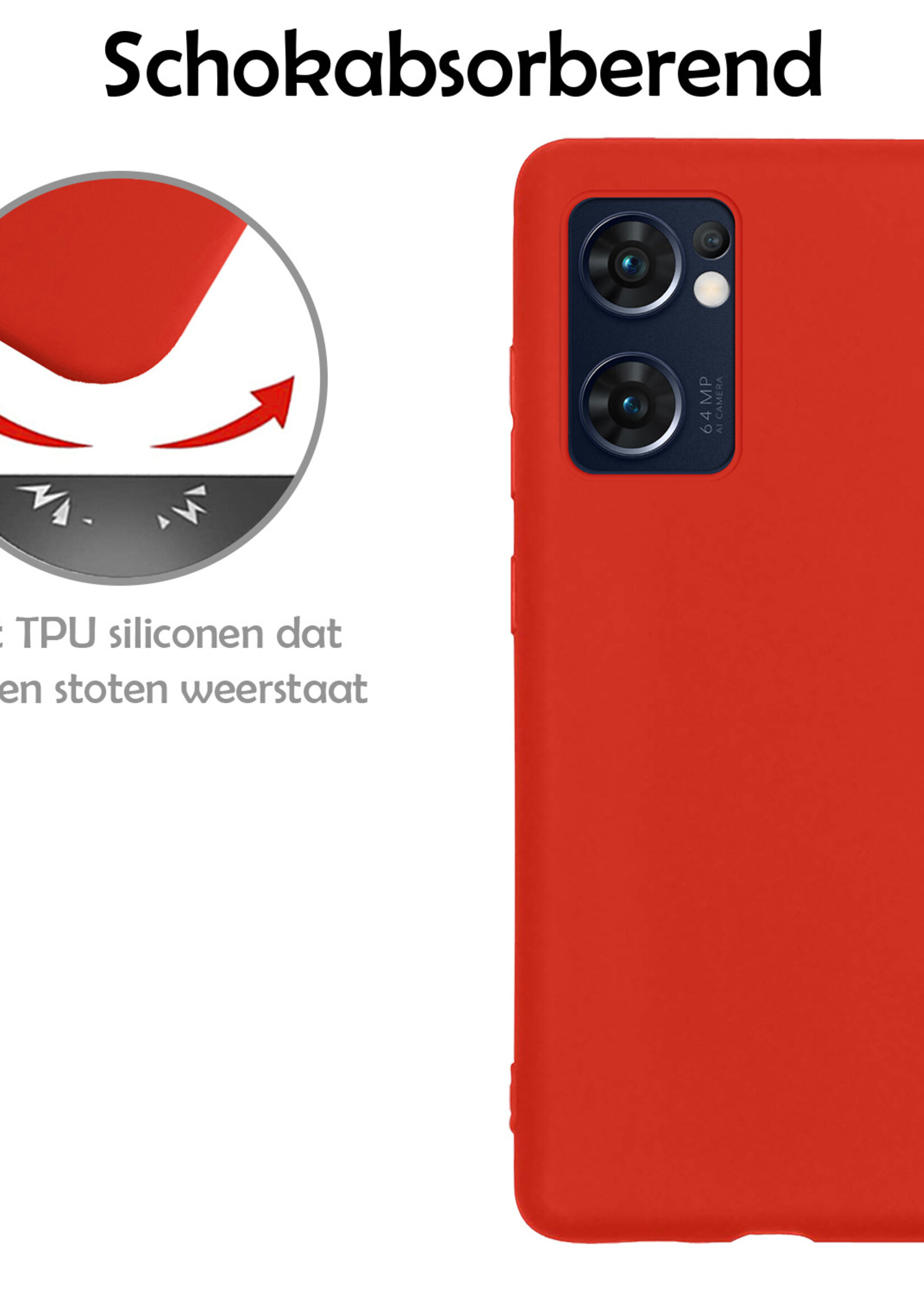 LUQ Hoesje Geschikt voor OPPO Find X5 Lite Hoesje Siliconen Case Met 2x Screenprotector - Hoes Geschikt voor OPPO X5 Lite Hoes Siliconen - Rood