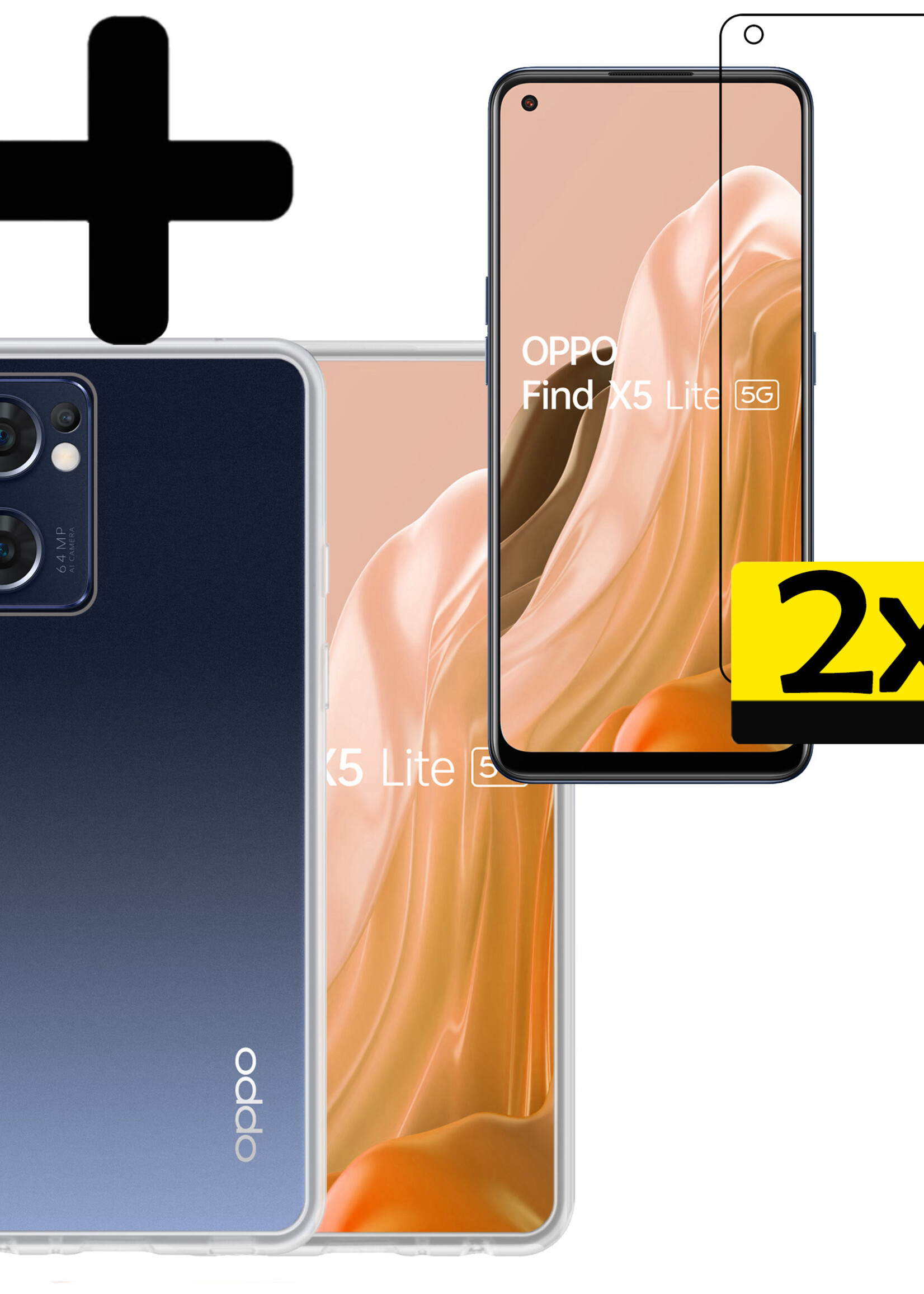 LUQ Hoesje Geschikt voor OPPO Find X5 Lite Hoesje Siliconen Case Met 2x Screenprotector - Hoes Geschikt voor OPPO X5 Lite Hoes Siliconen - Transparant