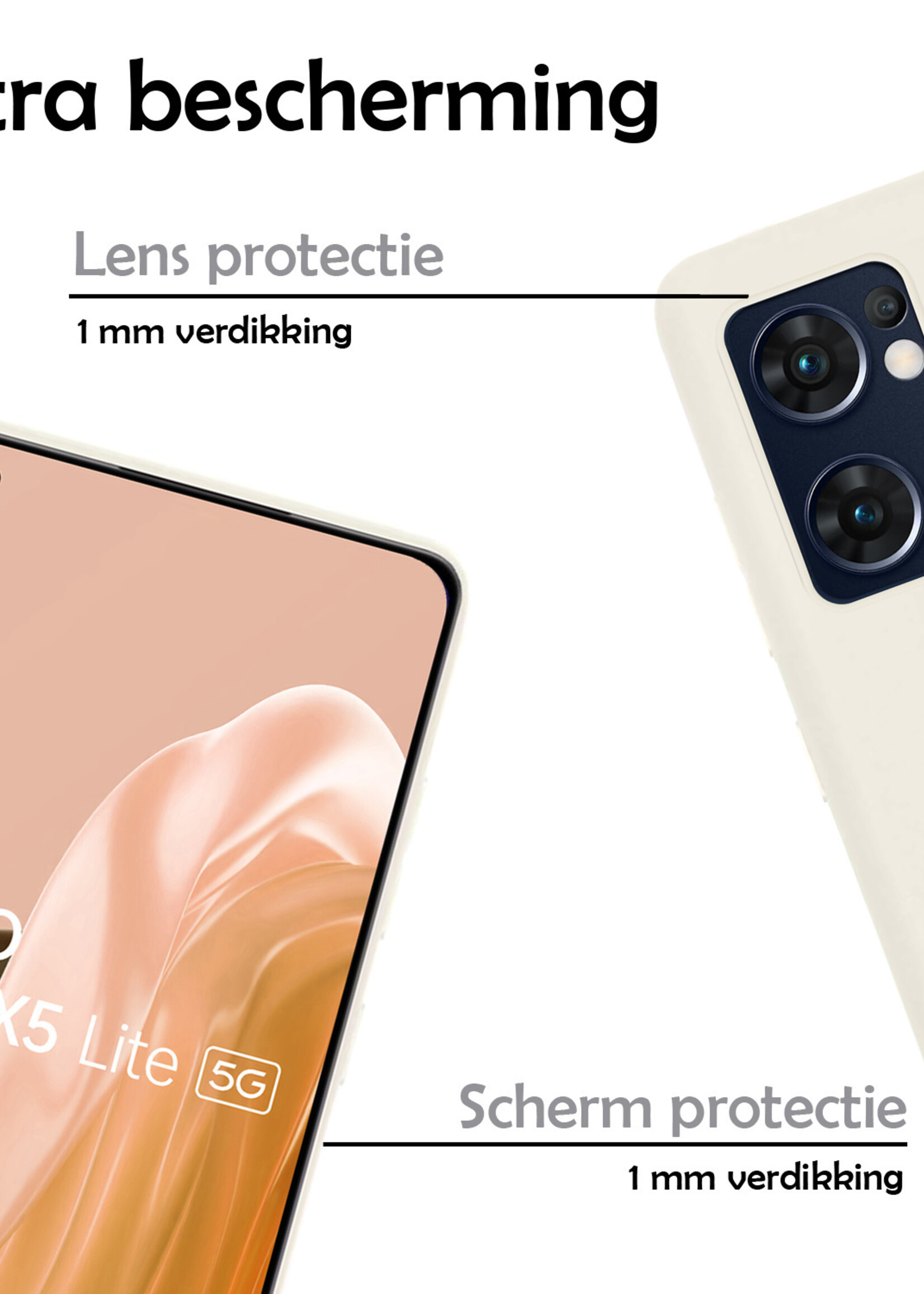 LUQ Hoesje Geschikt voor OPPO Find X5 Lite Hoesje Siliconen Case Met 2x Screenprotector - Hoes Geschikt voor OPPO X5 Lite Hoes Siliconen - Wit