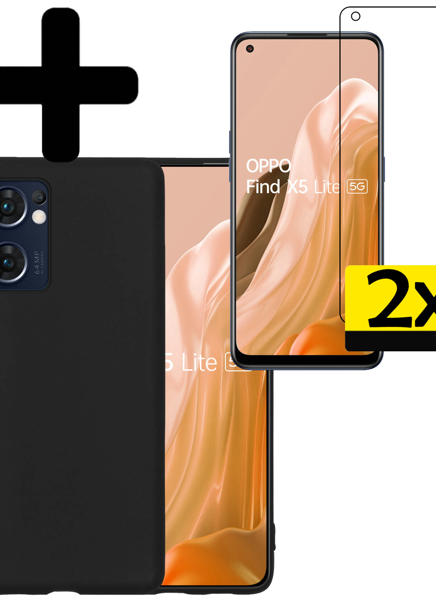 LUQ Hoesje Geschikt voor OPPO Find X5 Lite Hoesje Siliconen Case Met 2x Screenprotector - Hoes Geschikt voor OPPO X5 Lite Hoes Siliconen - Zwart