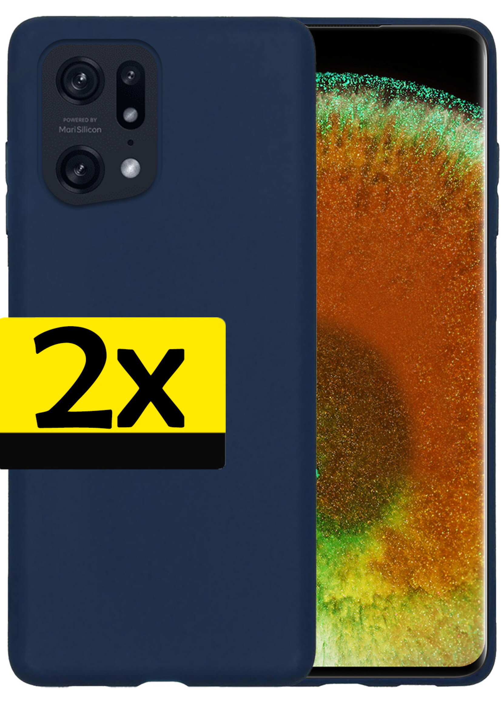 LUQ Hoesje Geschikt voor OPPO Find X5 Pro Hoesje Siliconen Case - Hoes Geschikt voor OPPO X5 Pro Hoes Siliconen - Donkerblauw - 2 Stuks