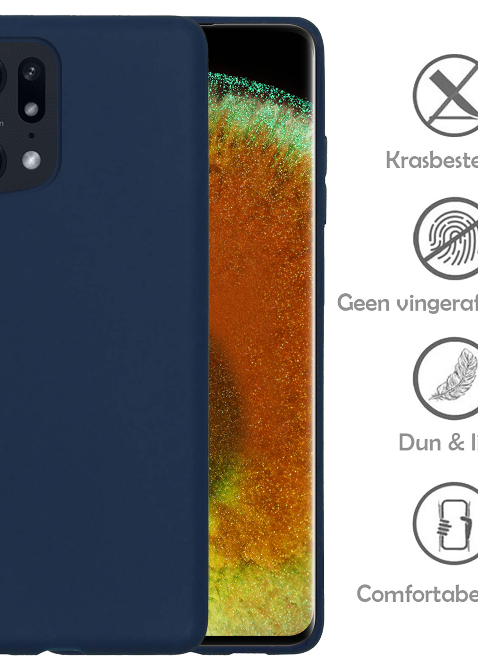LUQ Hoesje Geschikt voor OPPO Find X5 Pro Hoesje Siliconen Case Met Screenprotector - Hoes Geschikt voor OPPO X5 Pro Hoes Siliconen - Donkerblauw