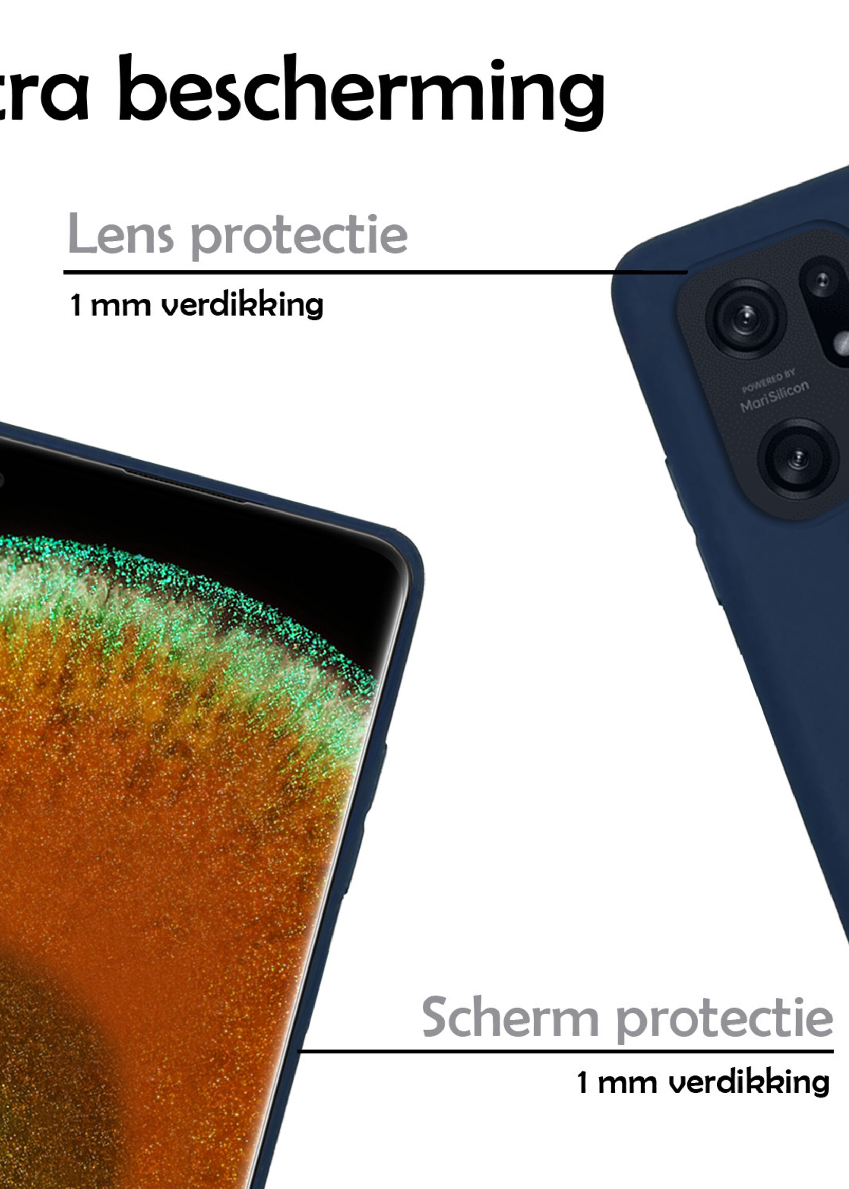 LUQ Hoesje Geschikt voor OPPO Find X5 Pro Hoesje Siliconen Case Met Screenprotector - Hoes Geschikt voor OPPO X5 Pro Hoes Siliconen - Donkerblauw