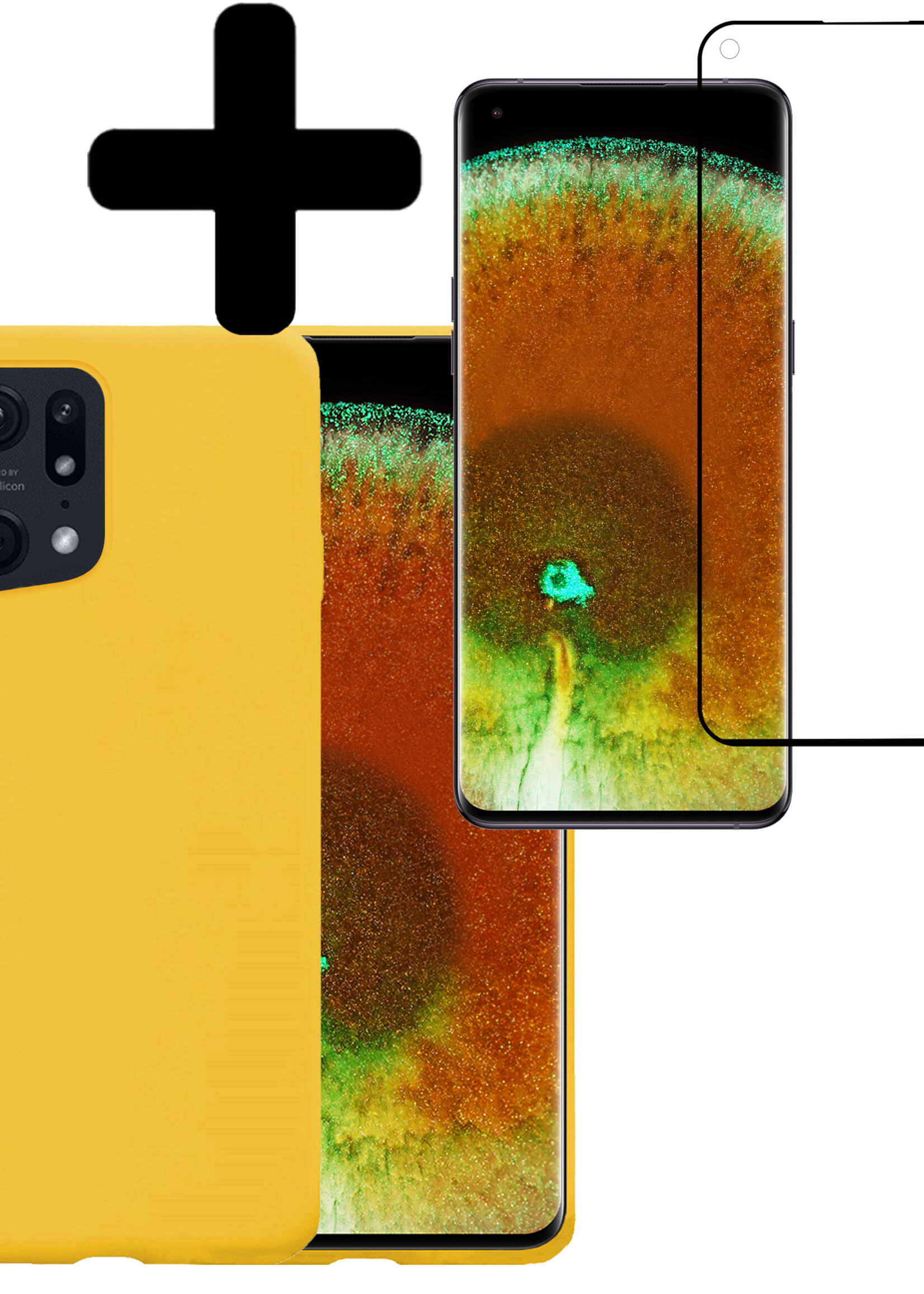 LUQ Hoesje Geschikt voor OPPO Find X5 Pro Hoesje Siliconen Case Met Screenprotector - Hoes Geschikt voor OPPO X5 Pro Hoes Siliconen - Geel