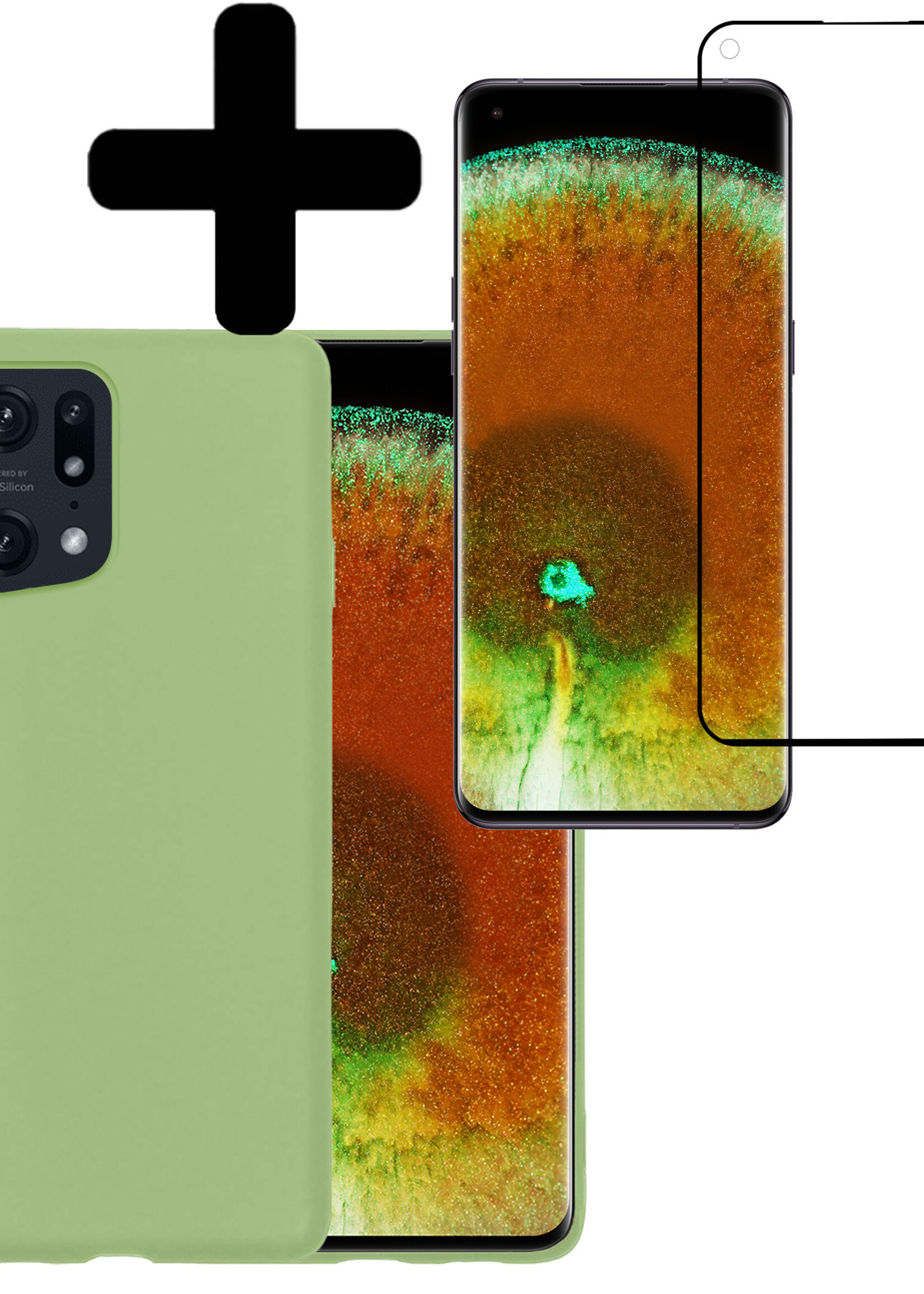 LUQ Hoesje Geschikt voor OPPO Find X5 Pro Hoesje Siliconen Case Met Screenprotector - Hoes Geschikt voor OPPO X5 Pro Hoes Siliconen - Groen